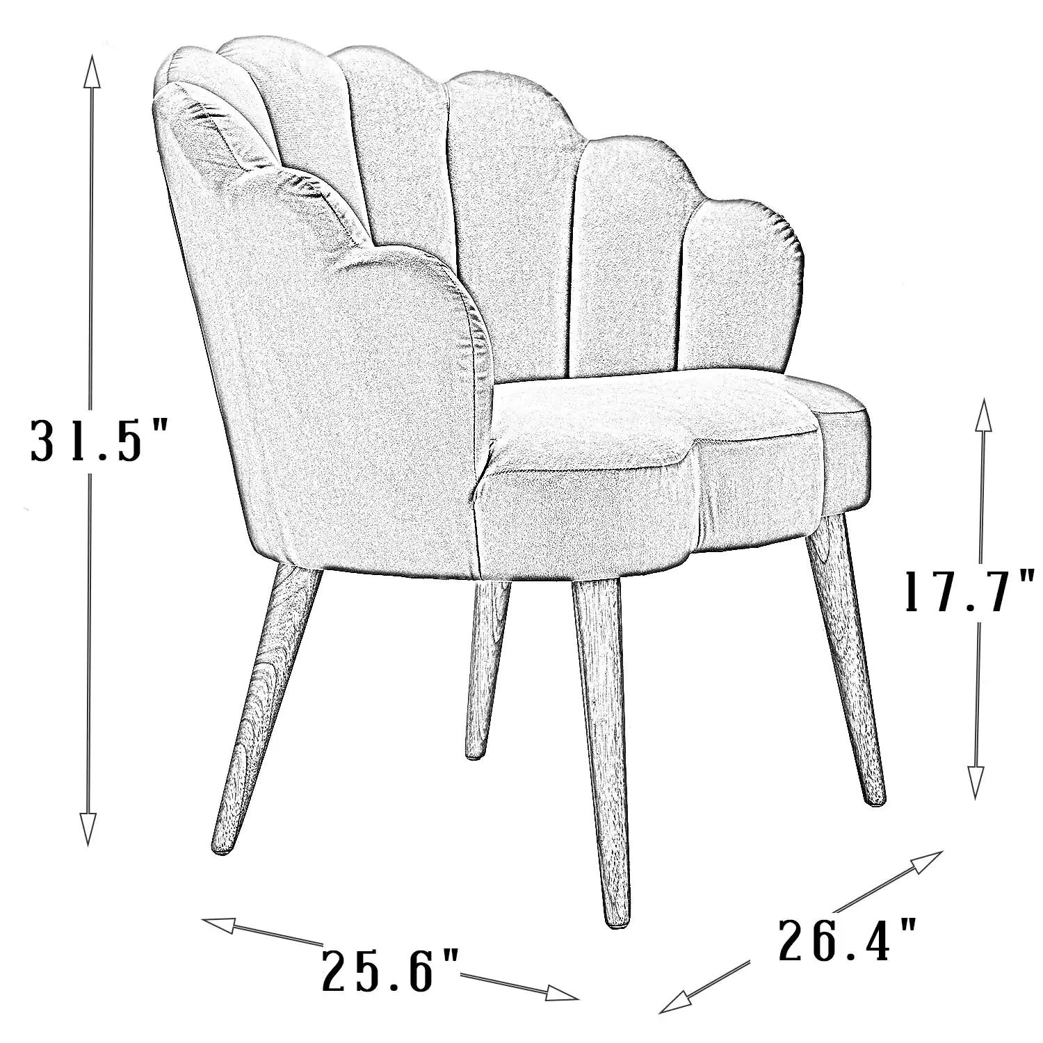 JAYDEN CREATION Flora Ivory Scalloped Velvet Arm Chair