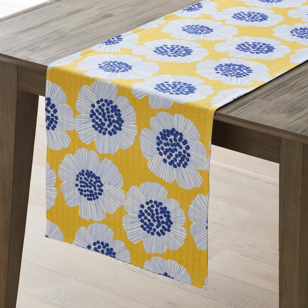 The Company Store  Art Deco Floral 16 in. X 90 in. Yellow Multi 01 Geometric Cotton Table Runner