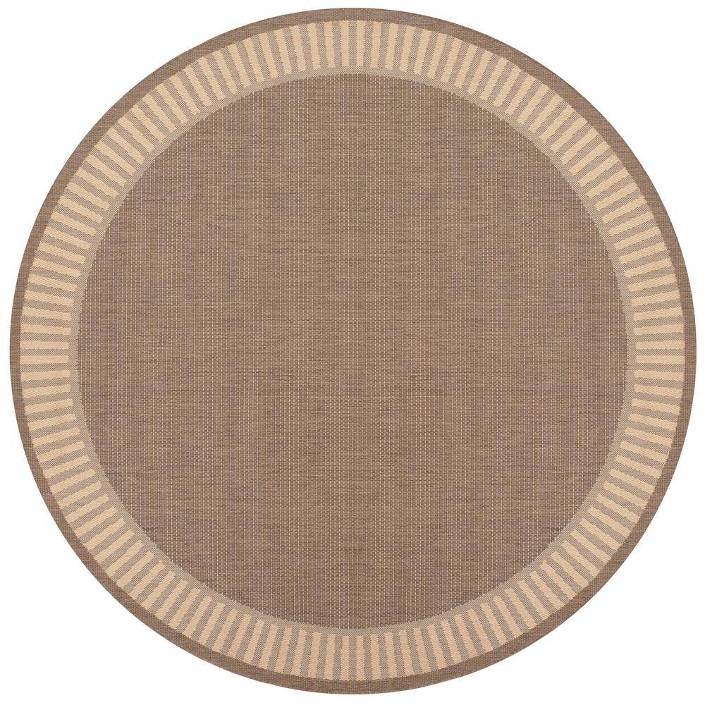 Couristan  Recife Wicker Stitch Cocoa-Natural 9 ft. x 9 ft. Round Indoor/Outdoor Area Rug
