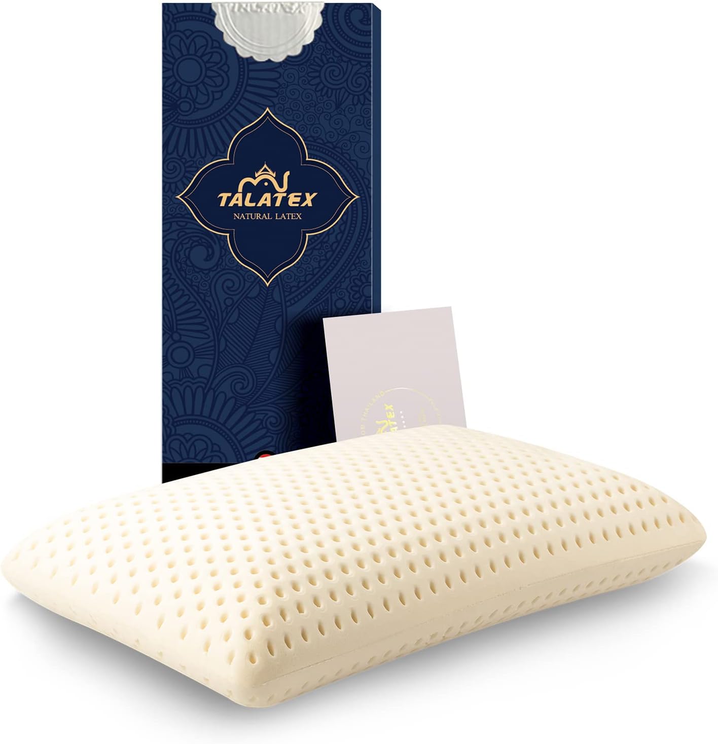 Talatex Talalay 100% Natural Premium Latex Pillow. Helps Relieve Pressure. No Memory Foam Chemicals. Perfect Package Best Gift with Removable Tencel Cover (Queen (Pack of 1). Medium)