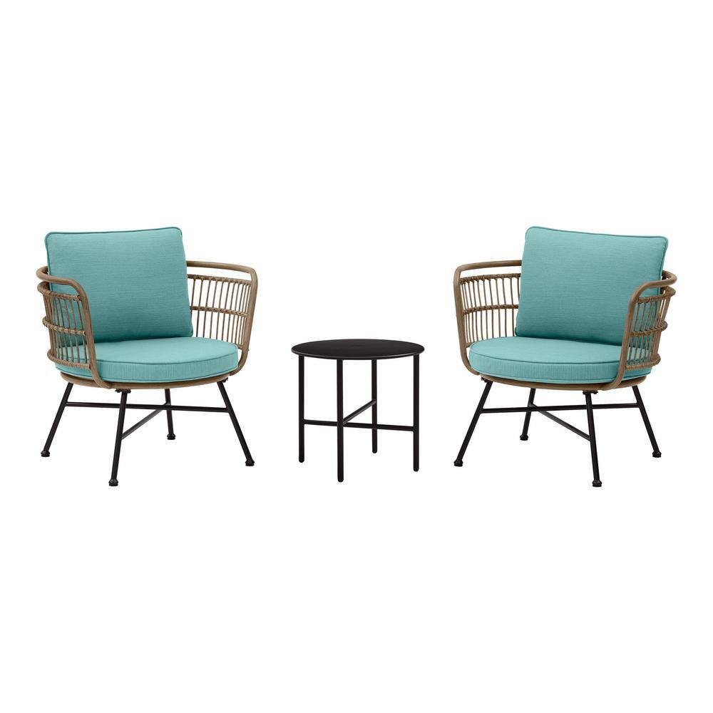 Stylewell  Shiloh Valley 3-Piece Black Steel Outdoor Bistro Set with Aloe Cushions