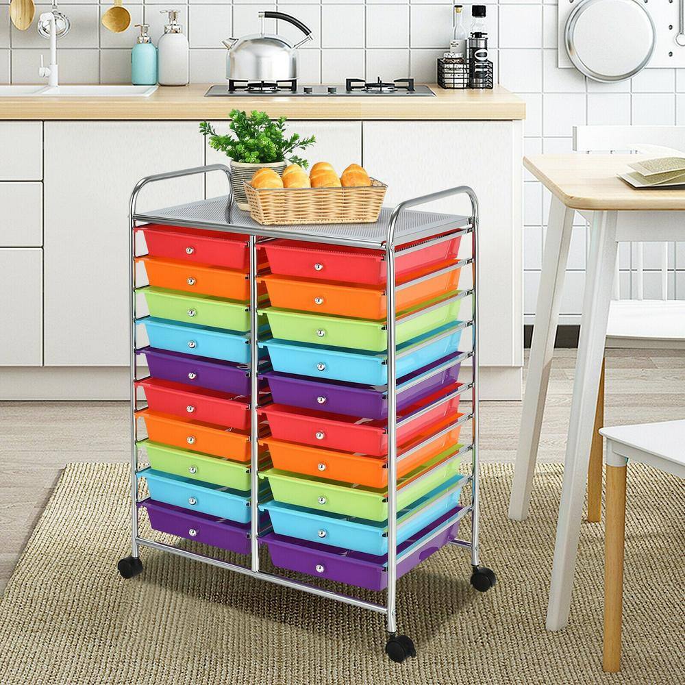 Boyel Living HYSN-56501RB 20 Plastic Drawers Multi-Color Storage Rolling Cart Studio Organizer