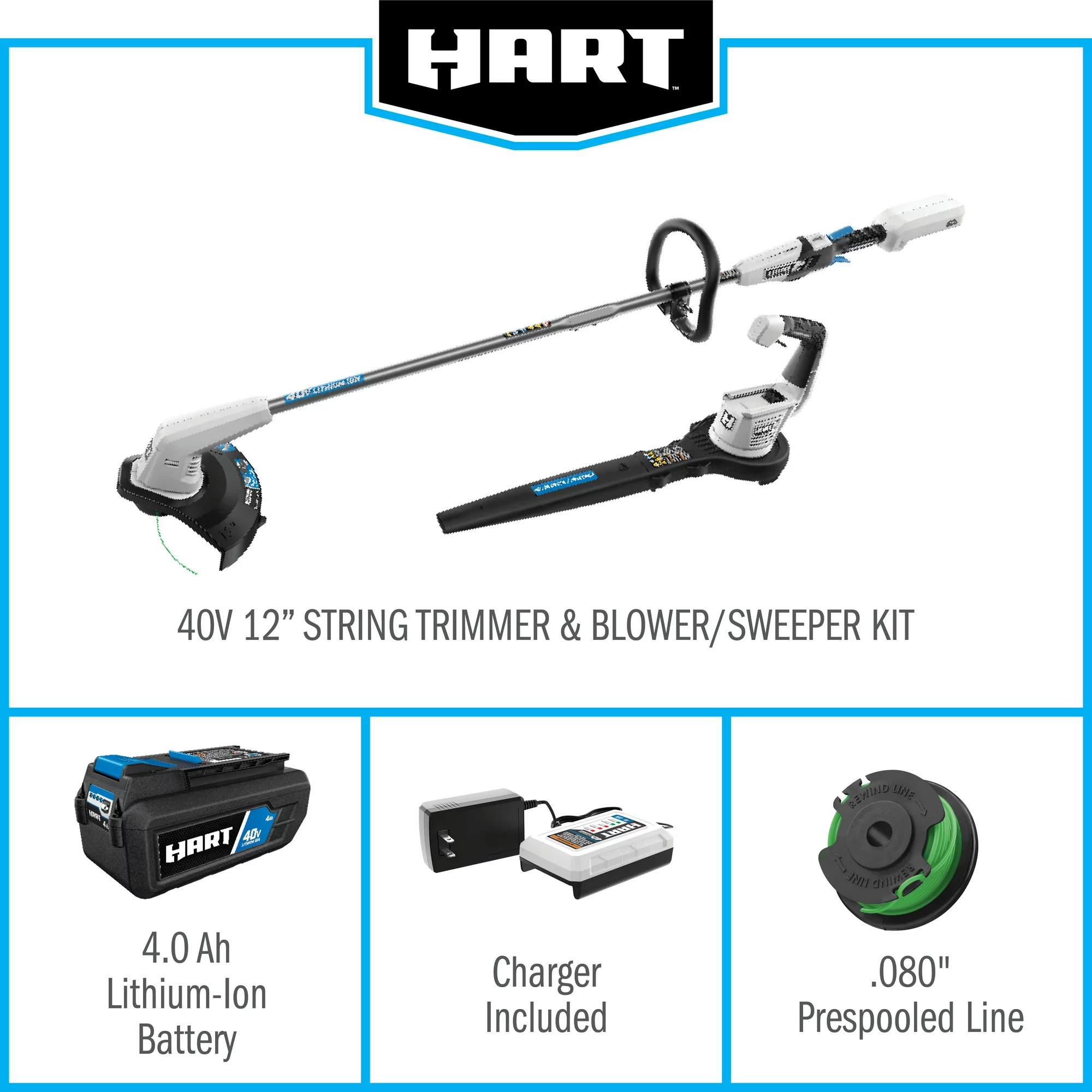 HART 40-Volt Cordless 12-inch String Trimmer and Blower Combo