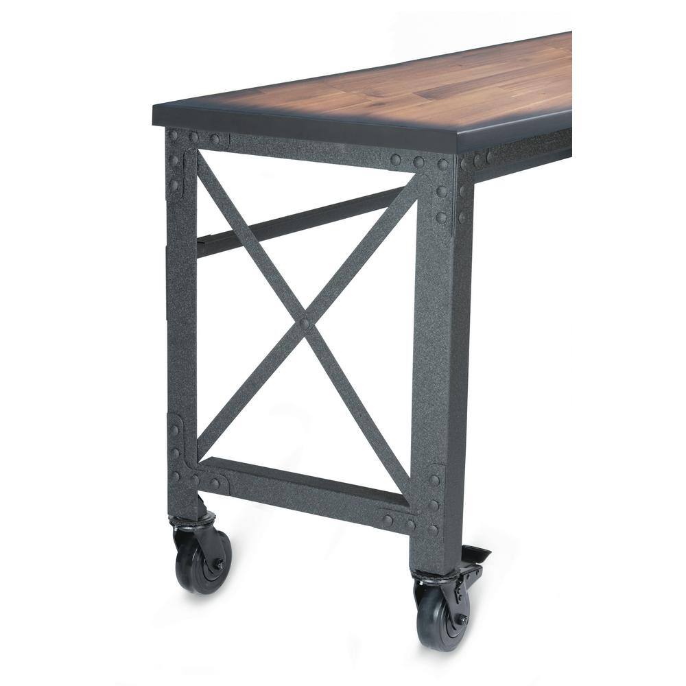 DURAMAX 68023 46 in. x 24 in. Rolling Industrial Worktable Desk with Solid Wood Top