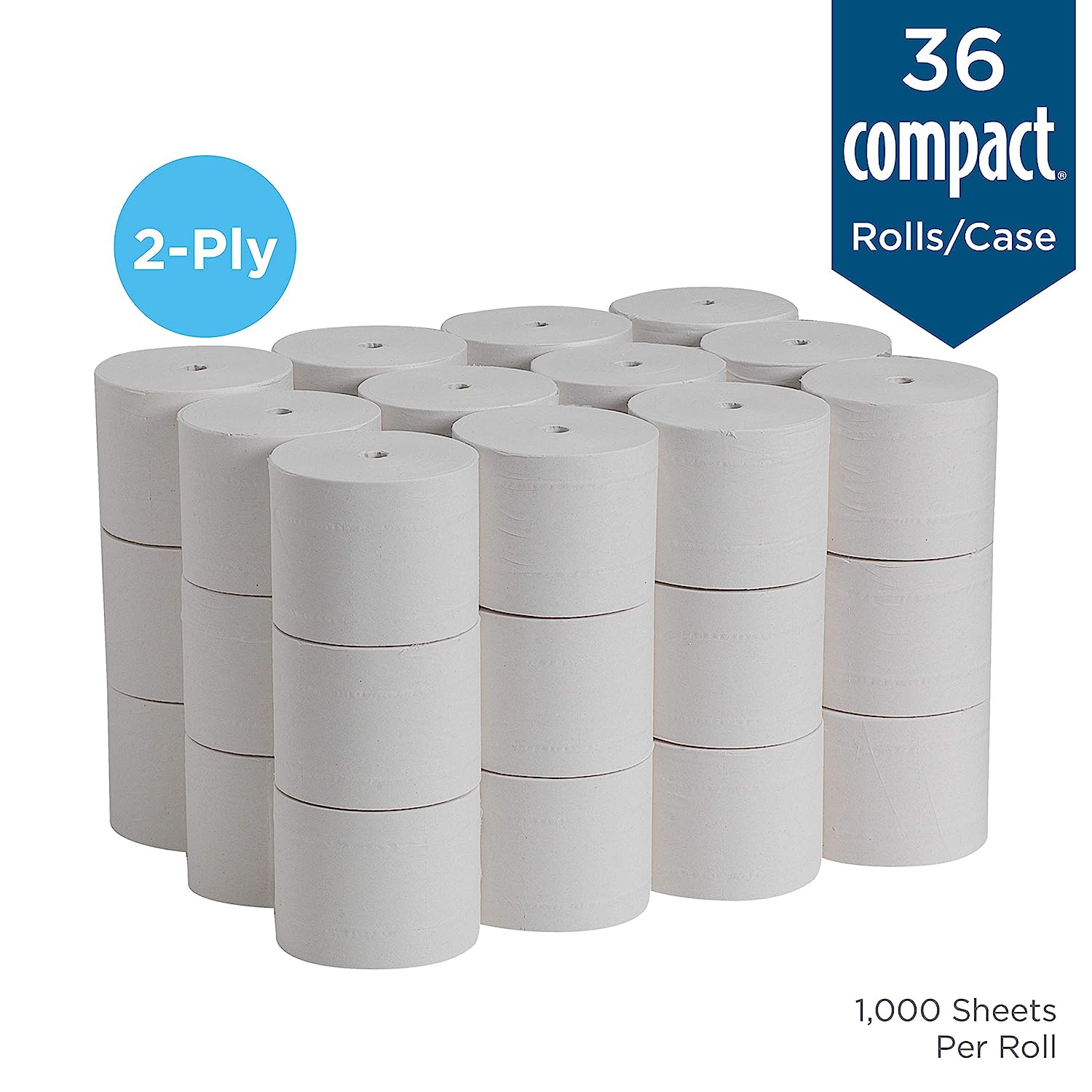 Compact Coreless 2-Ply Recycled Toilet Paper by GP PRO (Georgia-Pacific) 19375 1000 Sheets Per Roll 36 Rolls Per Case