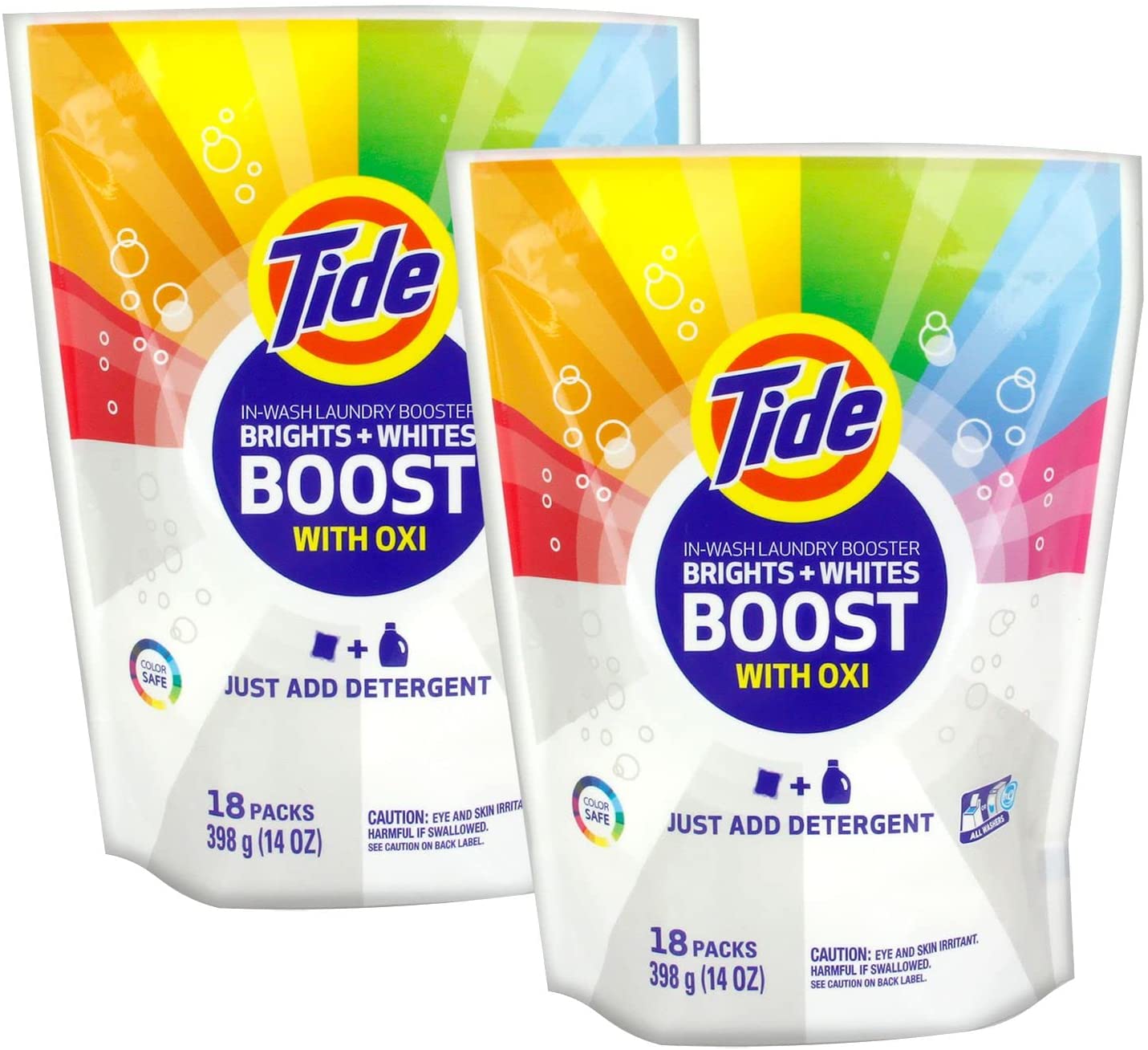 Tide Brights and Whites Rescue In-Wash Laundry Booster. 18 Count (Pack of 2 Brights)
