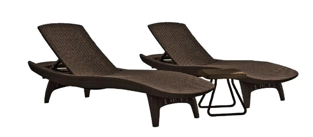 Keter. Pacific Whiskey Brown All-Weather Chaise Lounger with Side Table (3-Piece Set)