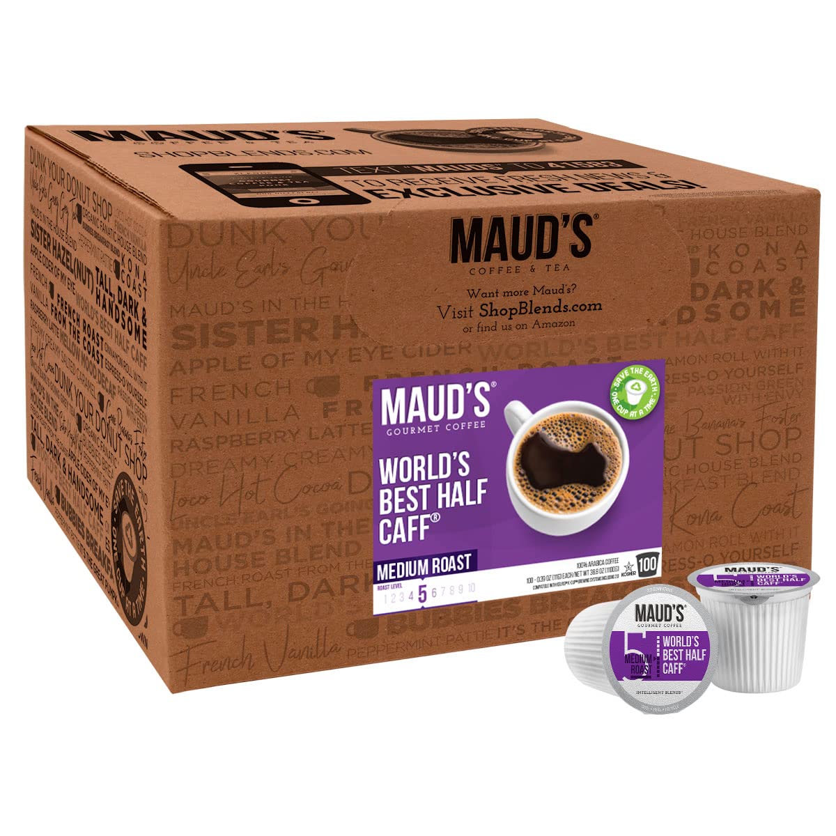 Maud-s Half Caff Coffee (World-s Best Half Caff). 100ct. Solar Energy Produced Recyclable Single Serve Medium Roast Half Caff Coffee Pods – 100% Arabica Coffee California Roasted. KCup Compatible