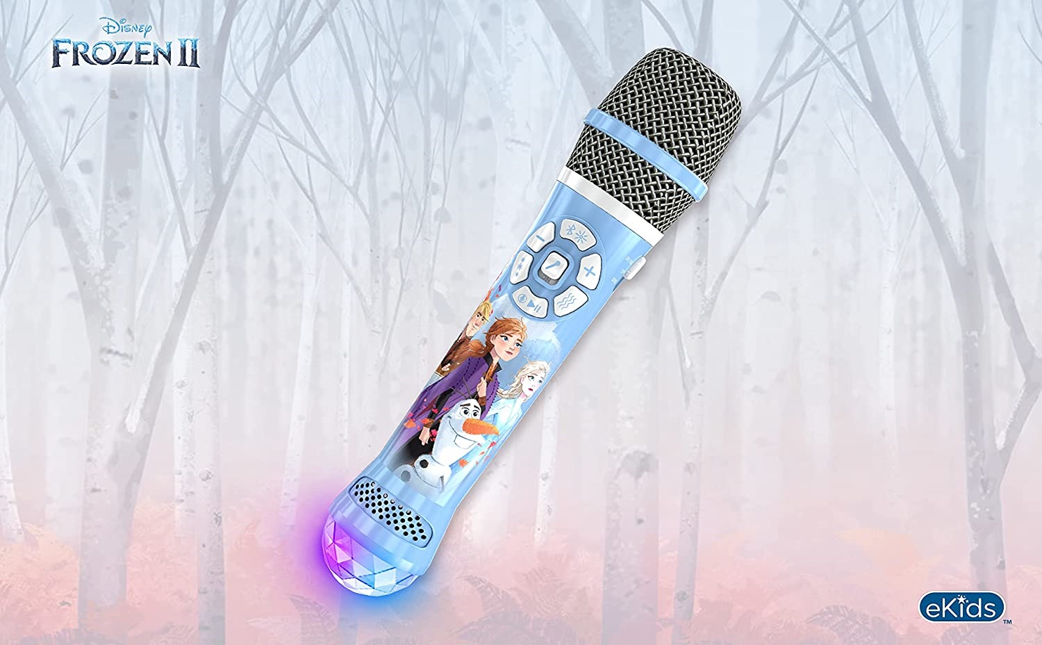 eKids Disney Blue Frozen 2 Bluetooth Karaoke Microphone. LED Disco. 6 Years +