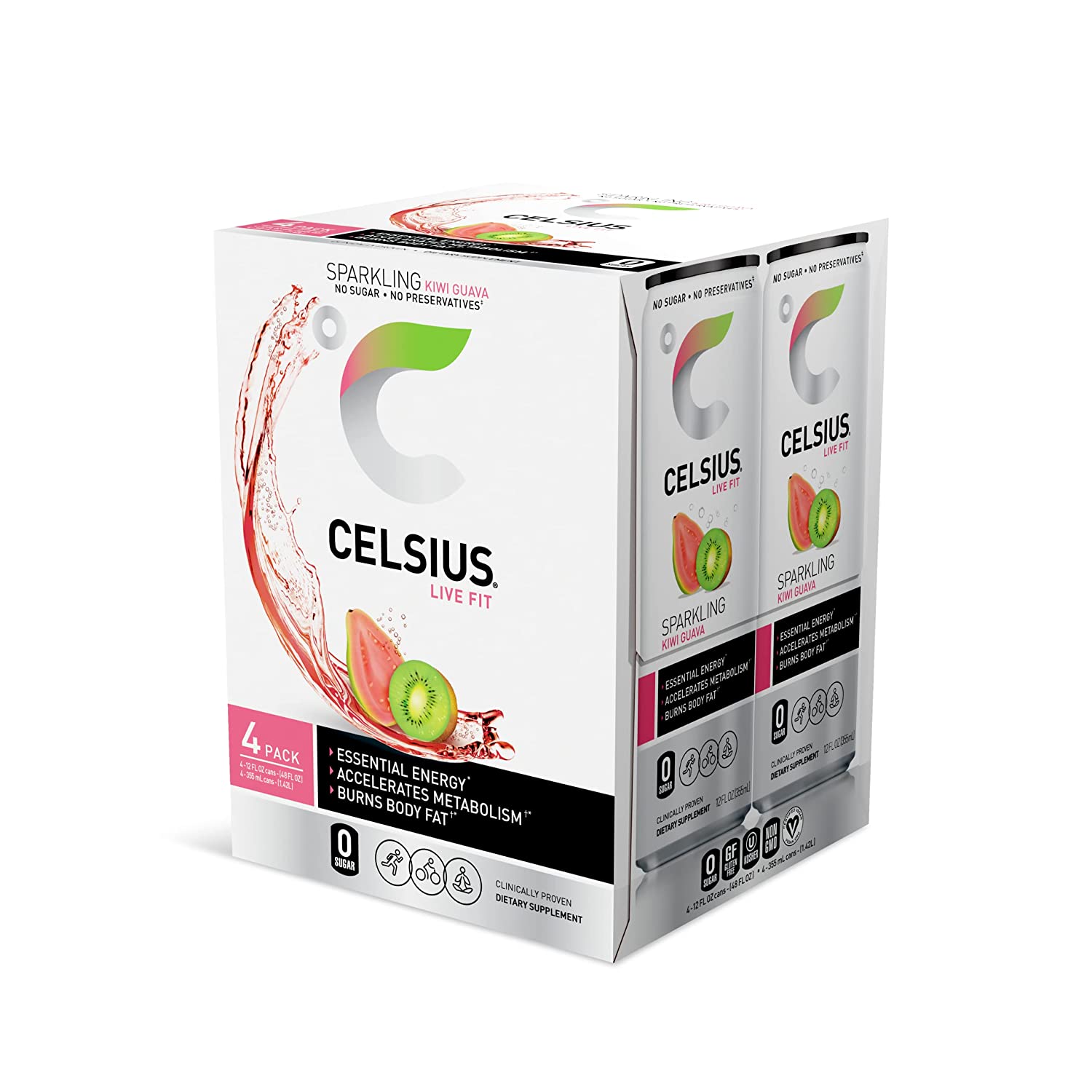 CELSIUS Essential Energy Drink 12 Fl Oz. Sparkling Kiwi Guava (Pack of 24)