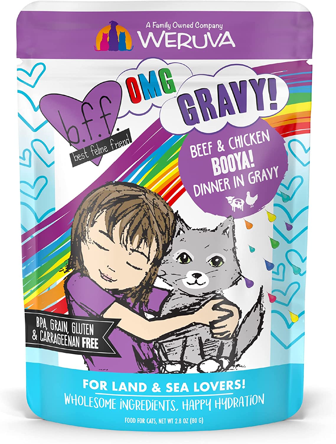 Weruva B.F.F. Omg - Best Feline Friend Oh My Gravy!. Booya! Beef & Chicken In Gravy Cat Food. 2.8Oz Pouch (Pack Of 12)