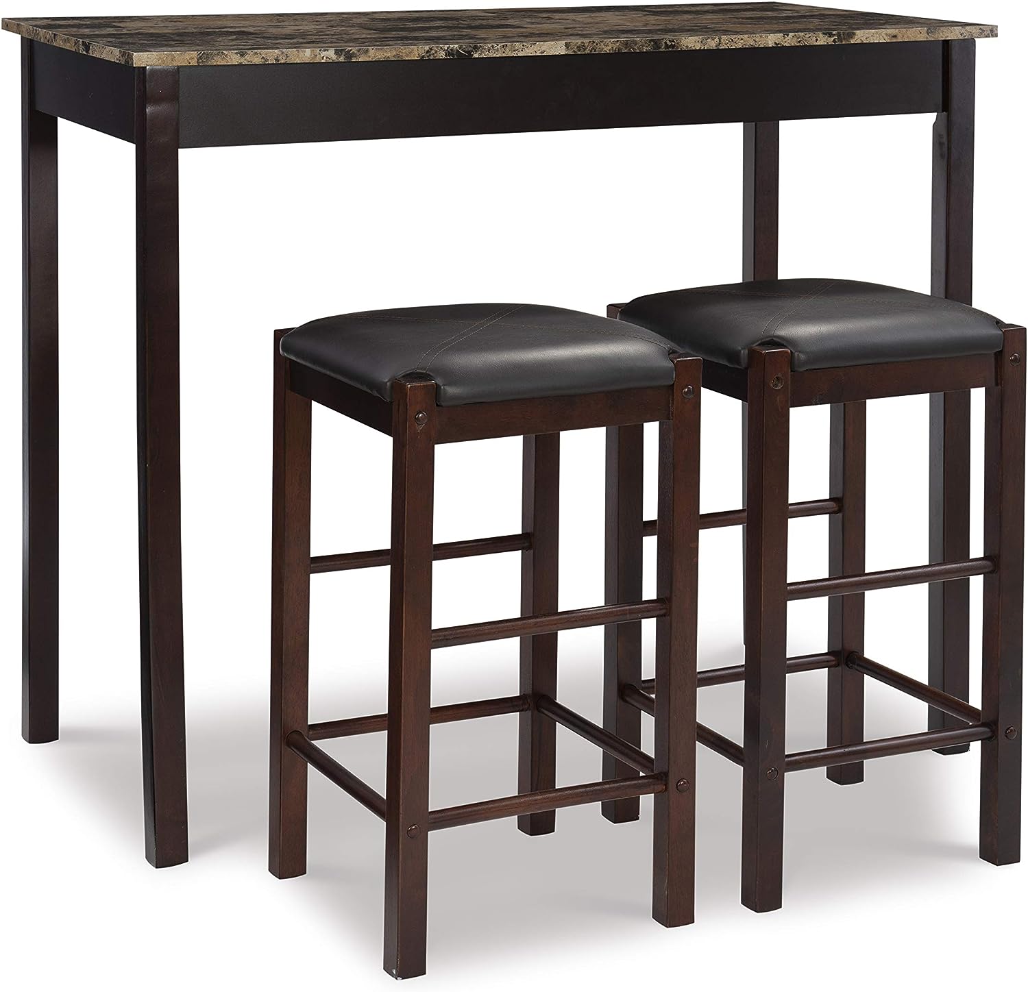 Linon Brown 3-Piece Table Faux Marble Tavern Set. 42″ w x 22.25″ d x 36″ h