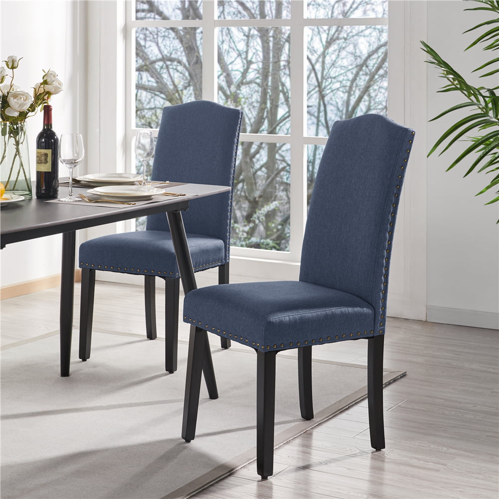 SMILE MART Fabric Upholstered Dining Chair HighBack. Set of 2. Blue