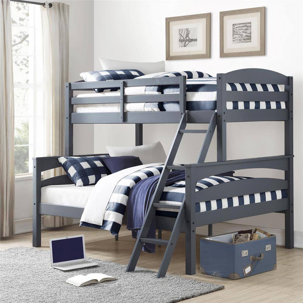 Dorel Living  Brady Twin Over Full Gray Wood Bunk Bed