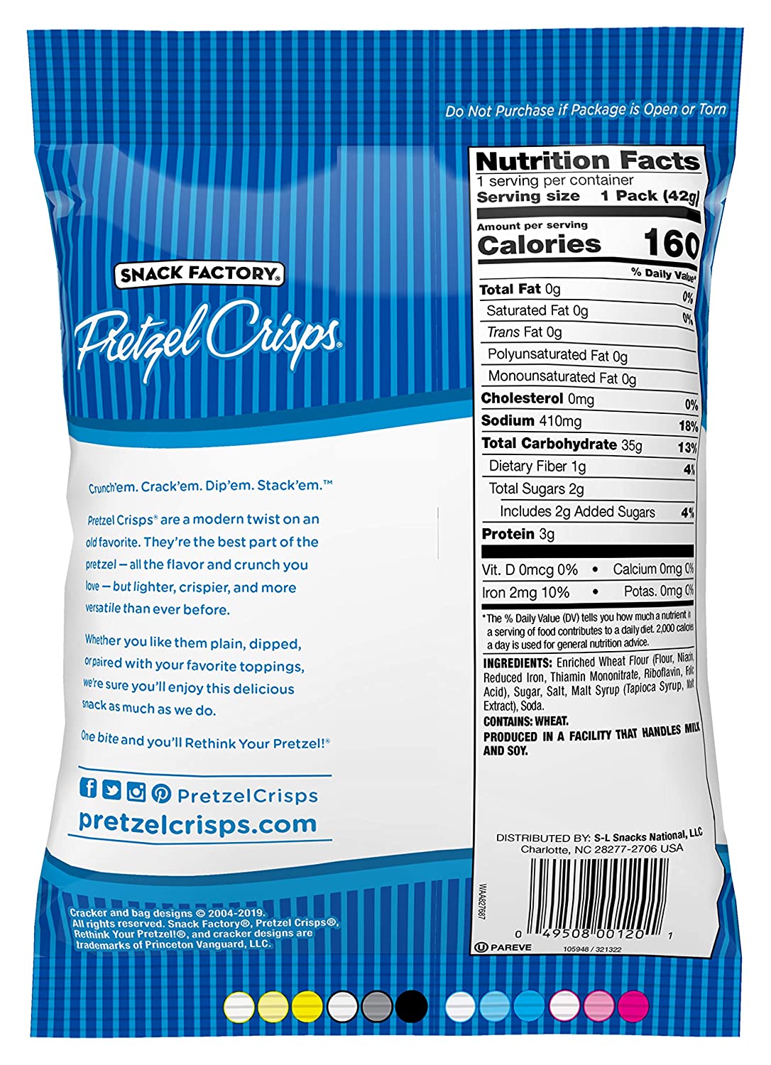 Snack Factory Pretzel Crisps Original Flavor. Snack Pack Individual Size. 1.5 Oz (Pack of 24)