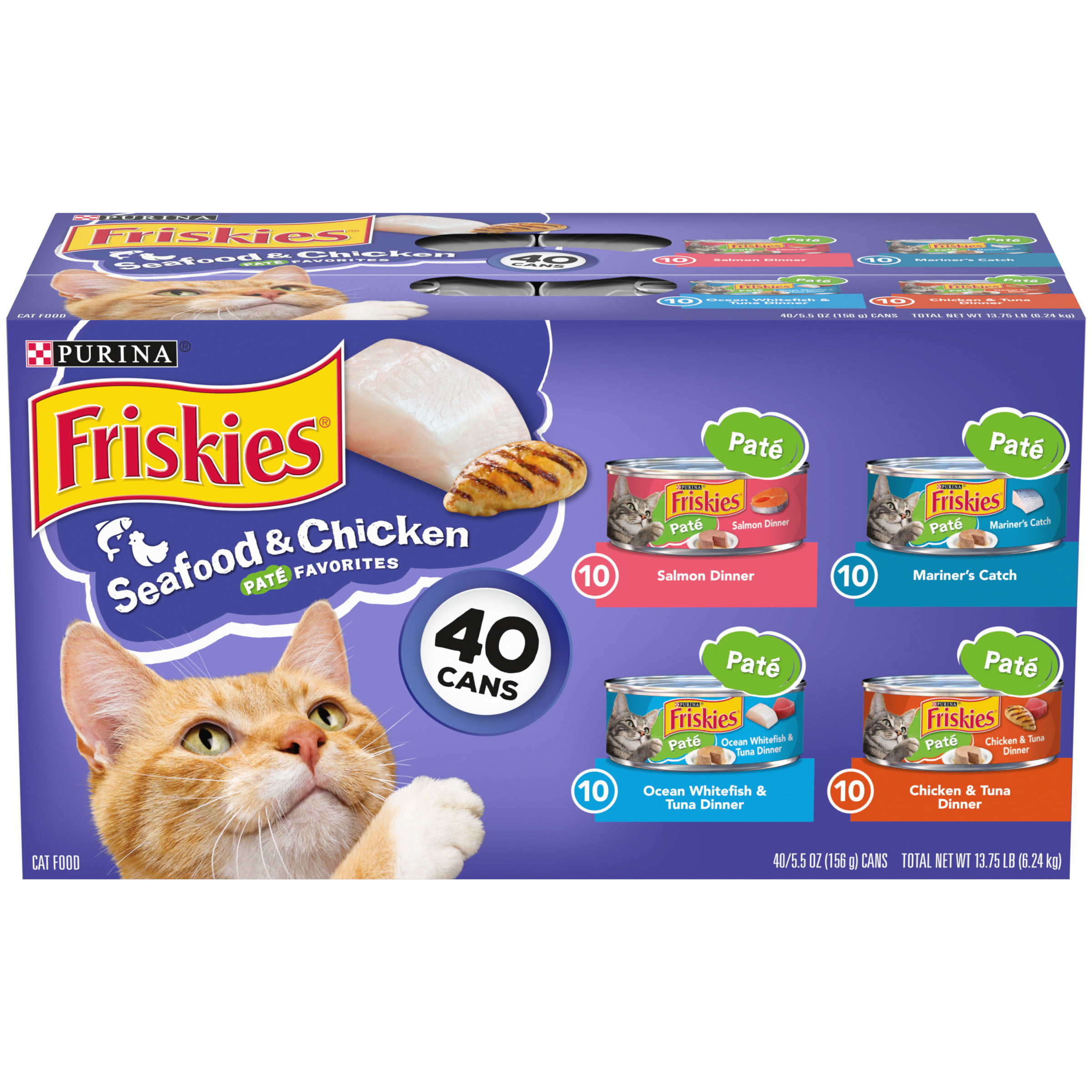 Purina Friskies Seafood and Chicken Wet Cat Food Variety Pack. 5.5 oz Cans (40 Pack)