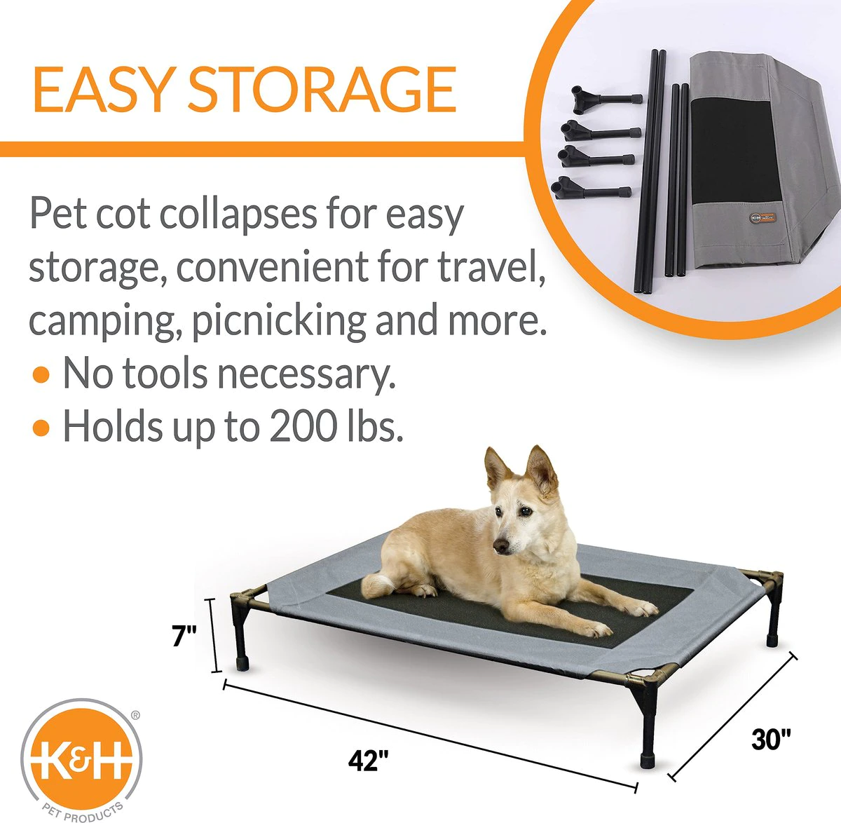 K&H Pet Products Original Pet Cot Elevated Pet Bed Gray/Black