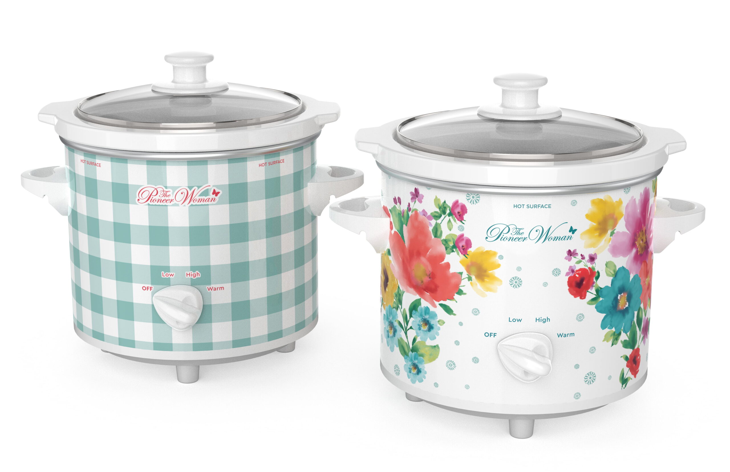 The Pioneer Woman 1.5 Quart Slow Cooker Twin Pack. Breezy Blossom and Teal Gingham