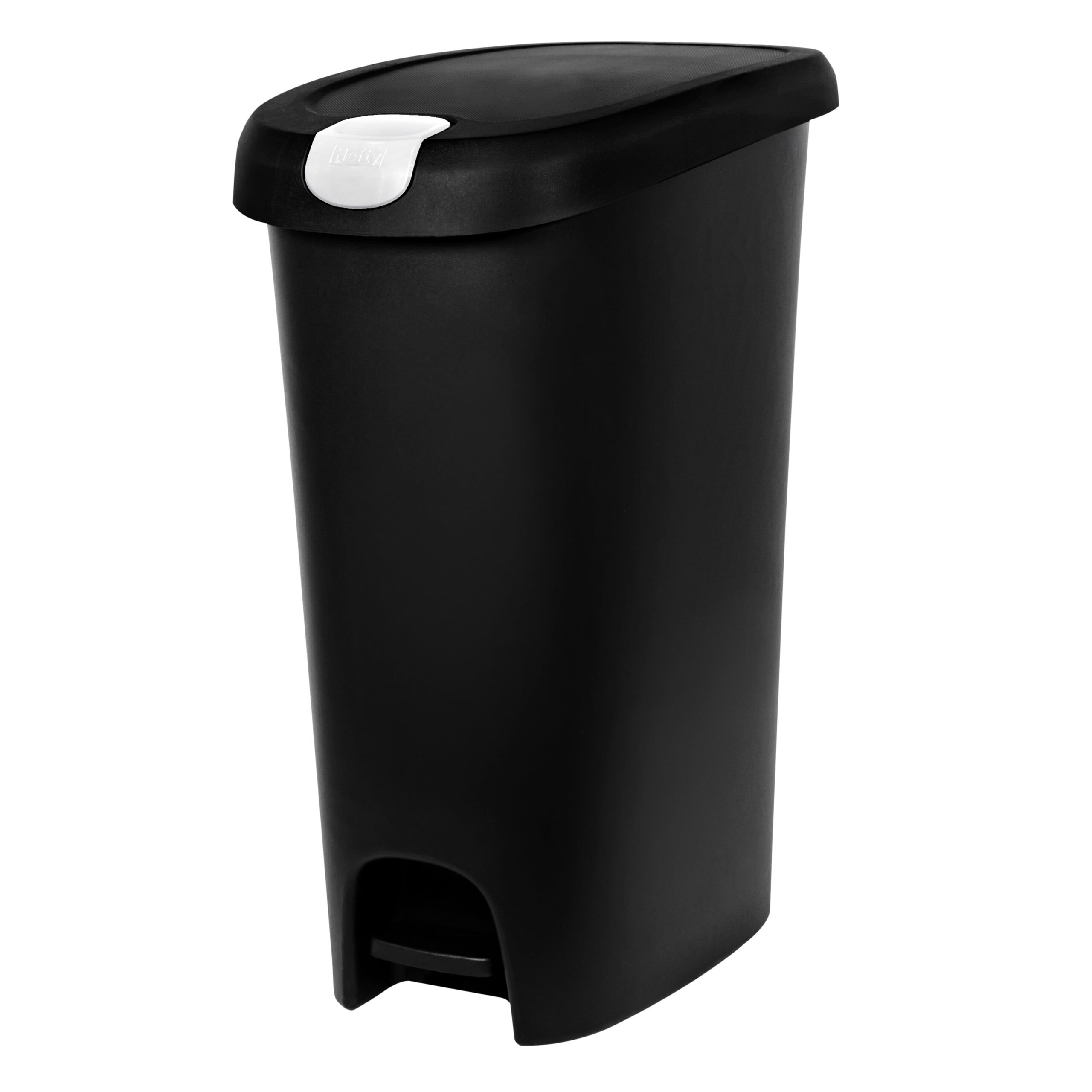 Hefty 12 Gallon Trash Can. Plastic Lockable Slim Step On Kitchen Trash Can. Black