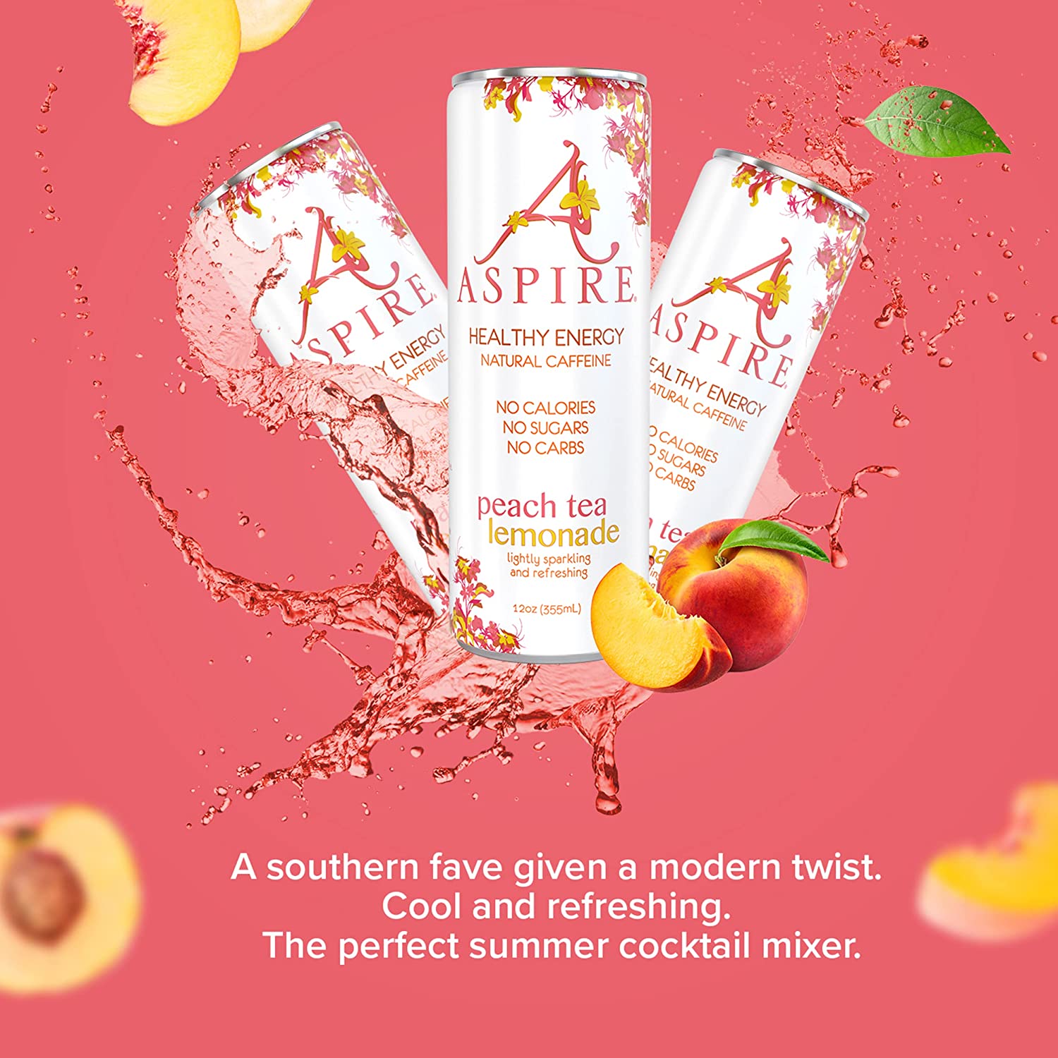 Aspire Healthy Energy Drink. Peach Tea Lemonade (Pack of 12) 12 oz Cans. Natural Caffeine and Zero Sugar. Coffee Substitute. Vitamins B & C. Keto. Vegan. and Kosher Friendly