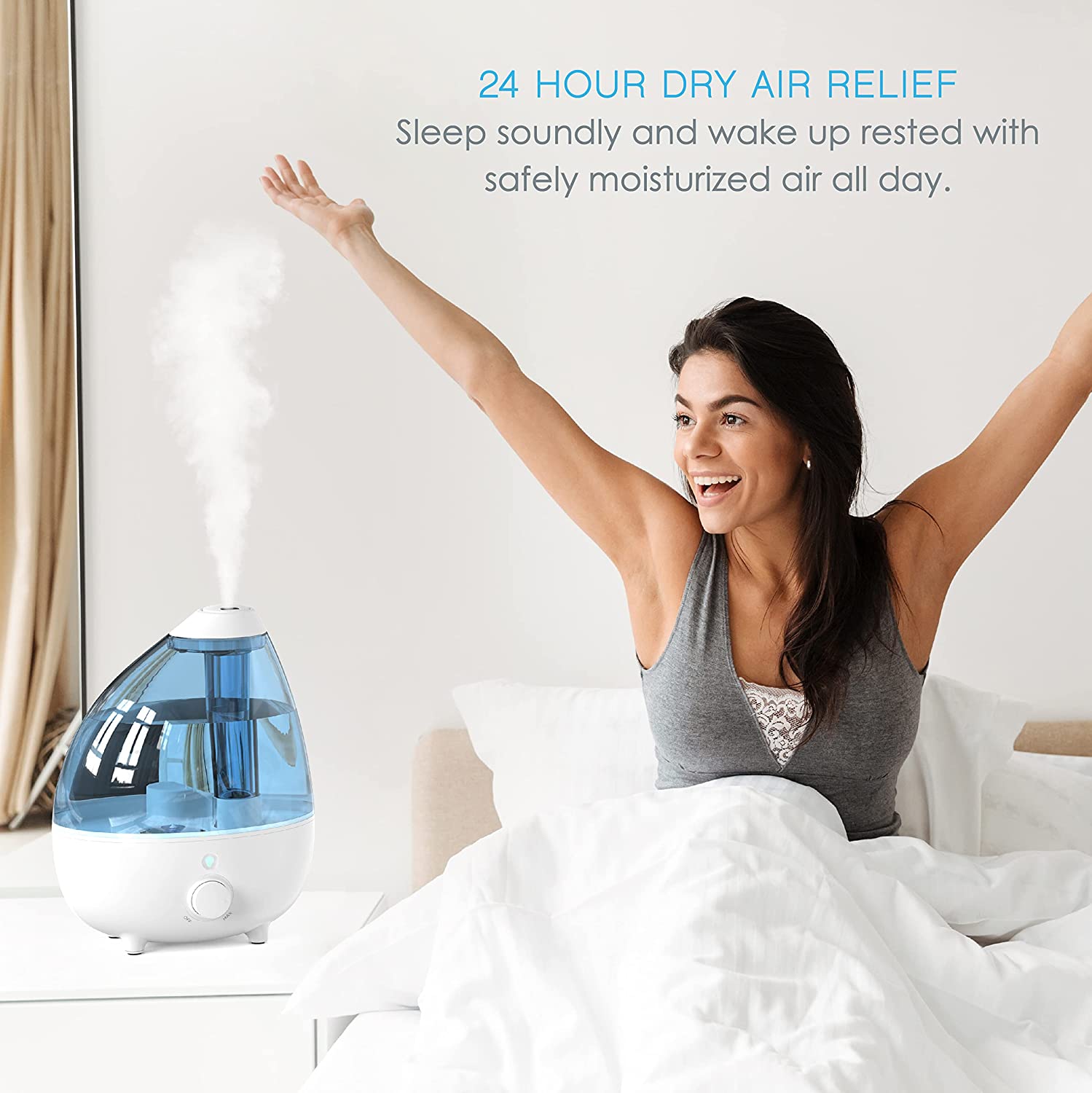 Pure Enrichment MistAire XL Ultrasonic Cool Mist Humidifier - All Day Operation for Large Rooms. 1 Gallon Tank. Variable Mist Control. Automatic Shut-Off. Whisper Quiet. and Optional Night Light