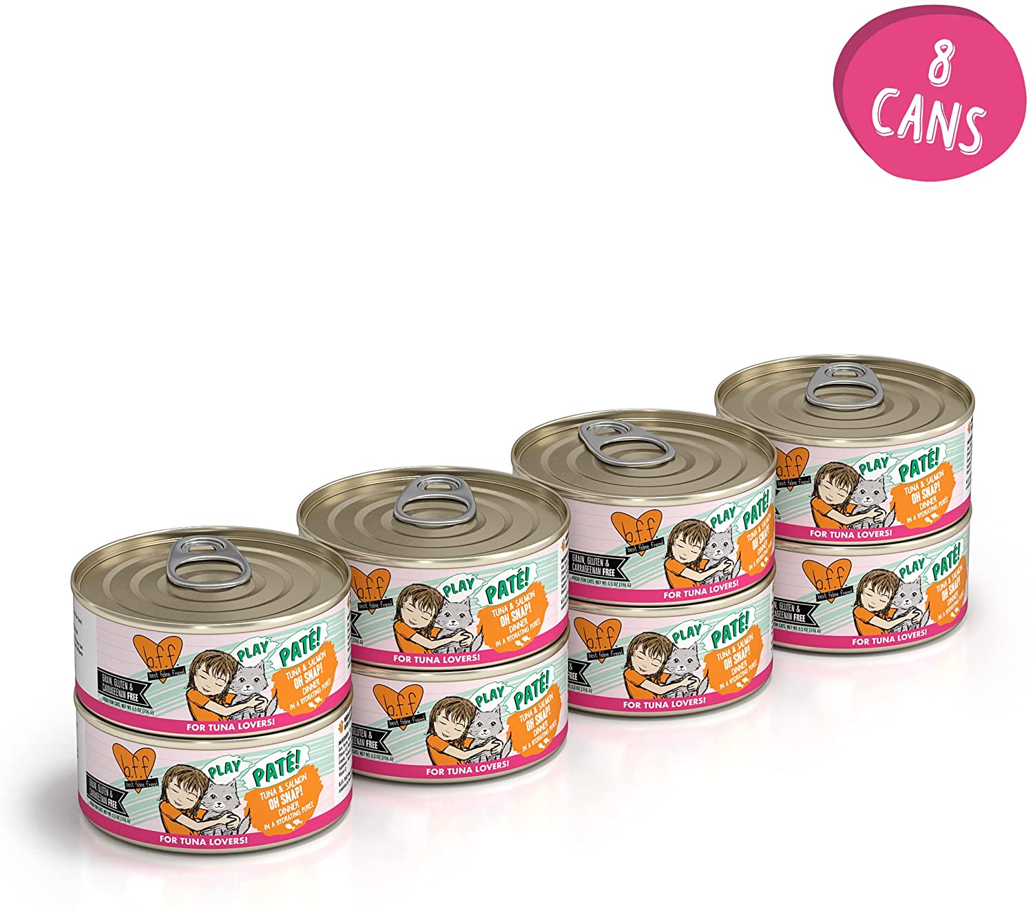 Weruva Wet Cat Food B.F.F. PLAY - Best Feline Friend Paté Lovers. Aw Yeah!. Tuna & Salmon Oh Snap!. 5.5oz Can (Pack of 8)