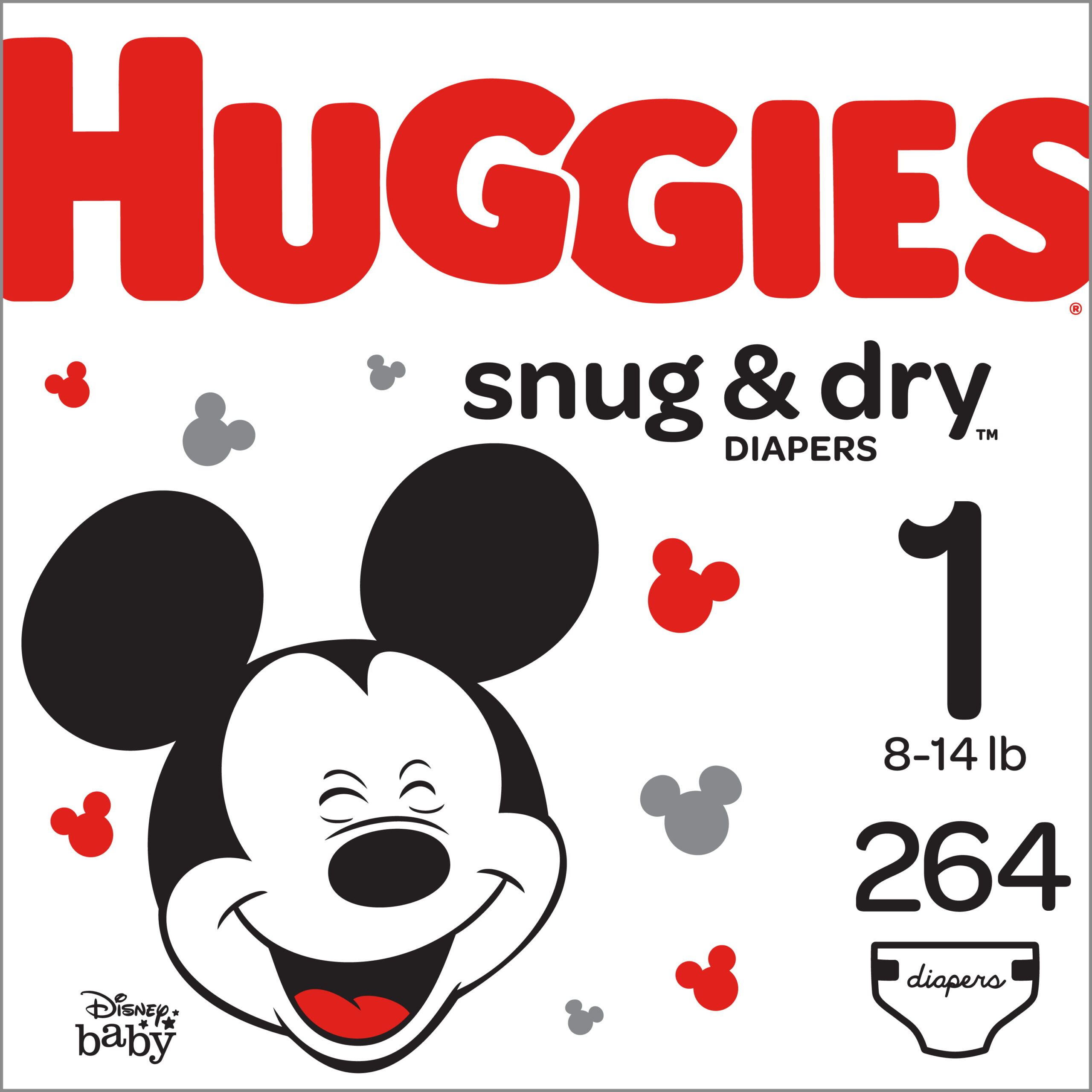 Huggies Little Snugglers Baby Diapers. 264 Ct. Size 1 (8-14 lb)