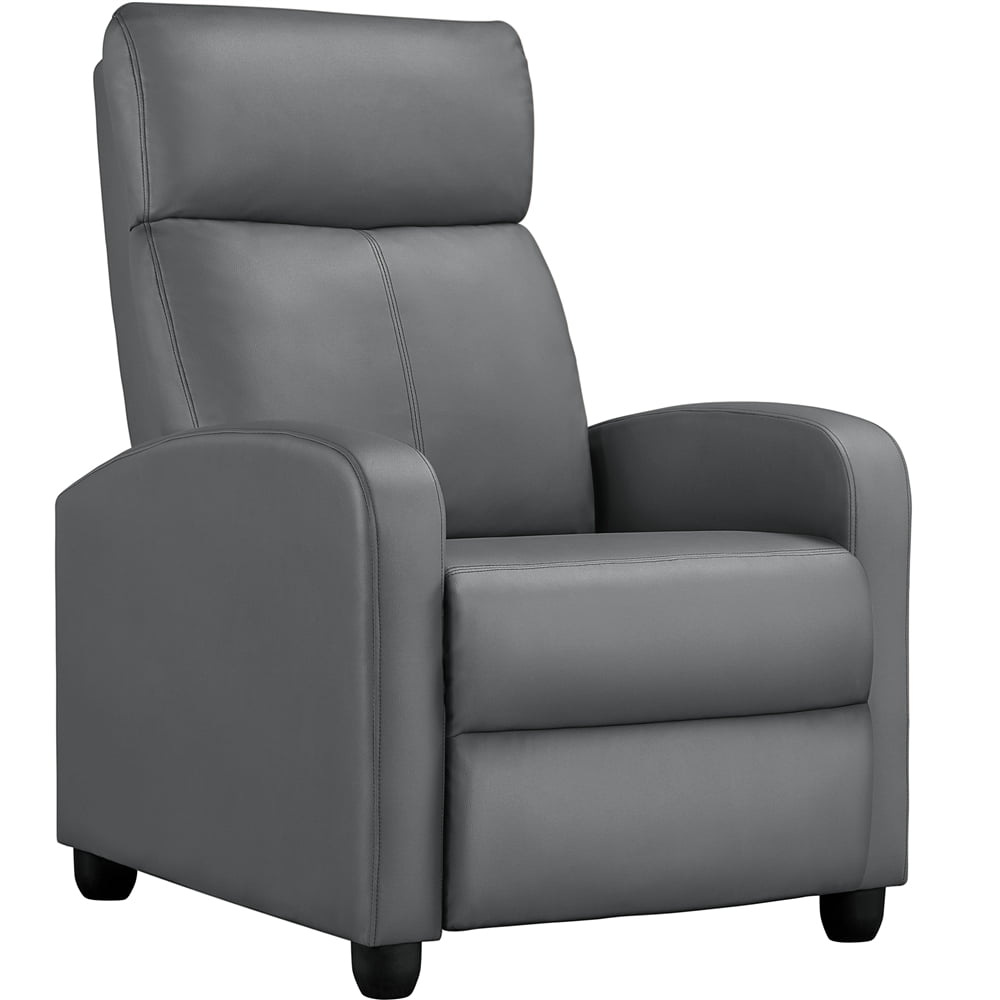 Alden Design Faux Leather Theatre Recliner with Pocket Spring. Gray