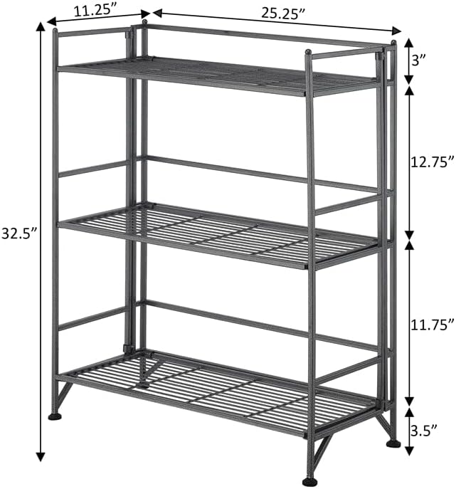 Convenience Concepts Xtra Storage Shelves - 3-Tier Wide Folding Metal Shelving. Modern Shelves for Storage and Display in Living Room. Bathroom. Office. Kitchen. Garage. Speckled Gray