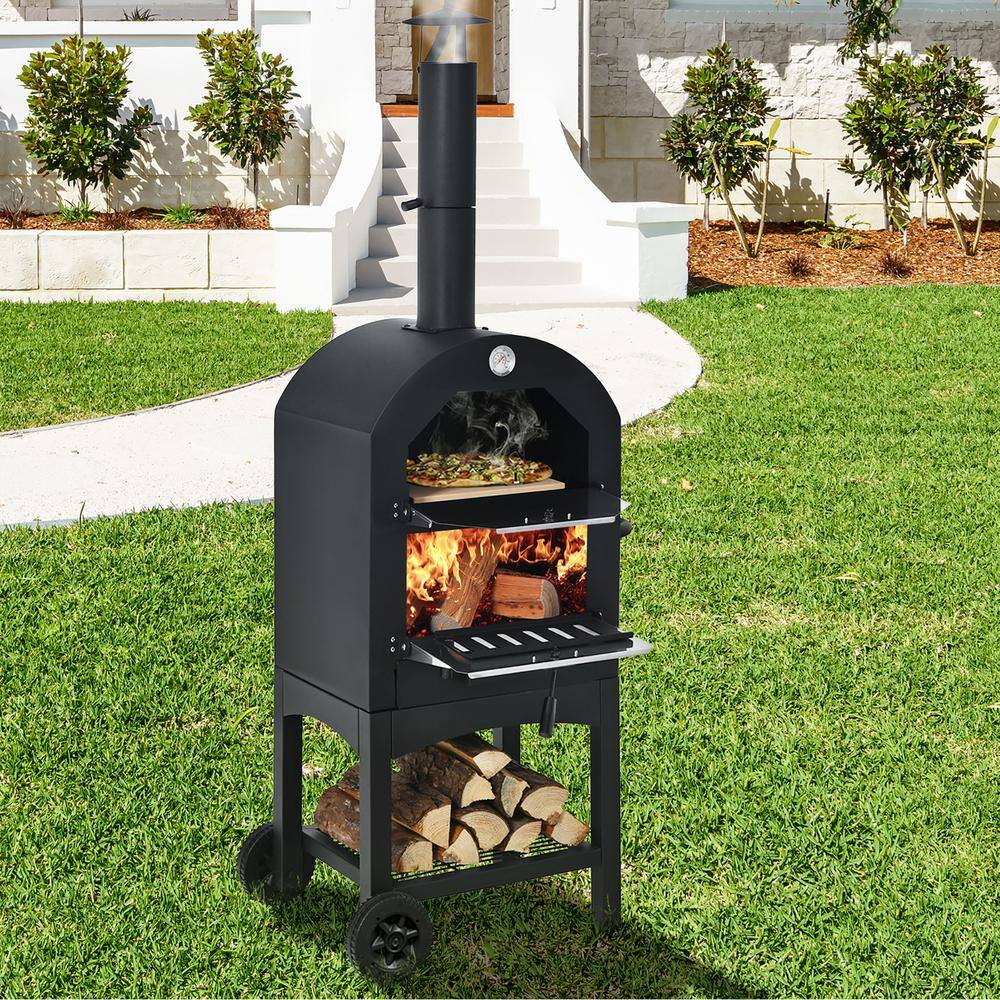 Costway OP70813 Oven Wood Fire Pizza Maker Grill Outdoor Pizza Oven with Pizza Stone and Waterproof Cover