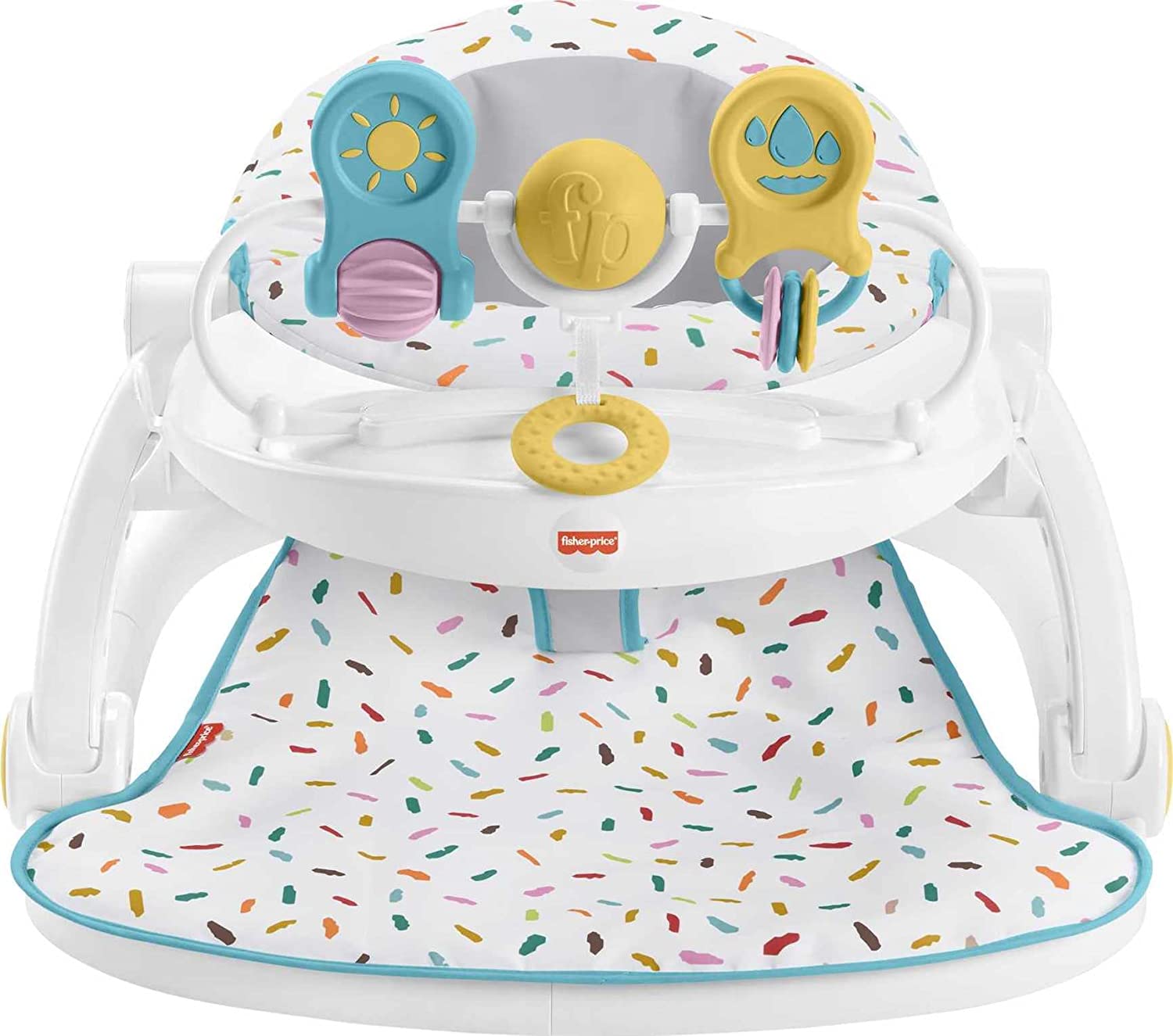 Fisher-Price Portable Infant Chair Deluxe Sit-Me-Up Floor Seat With Snack Tray & Developmental Toys. Rainbow Sprinkles