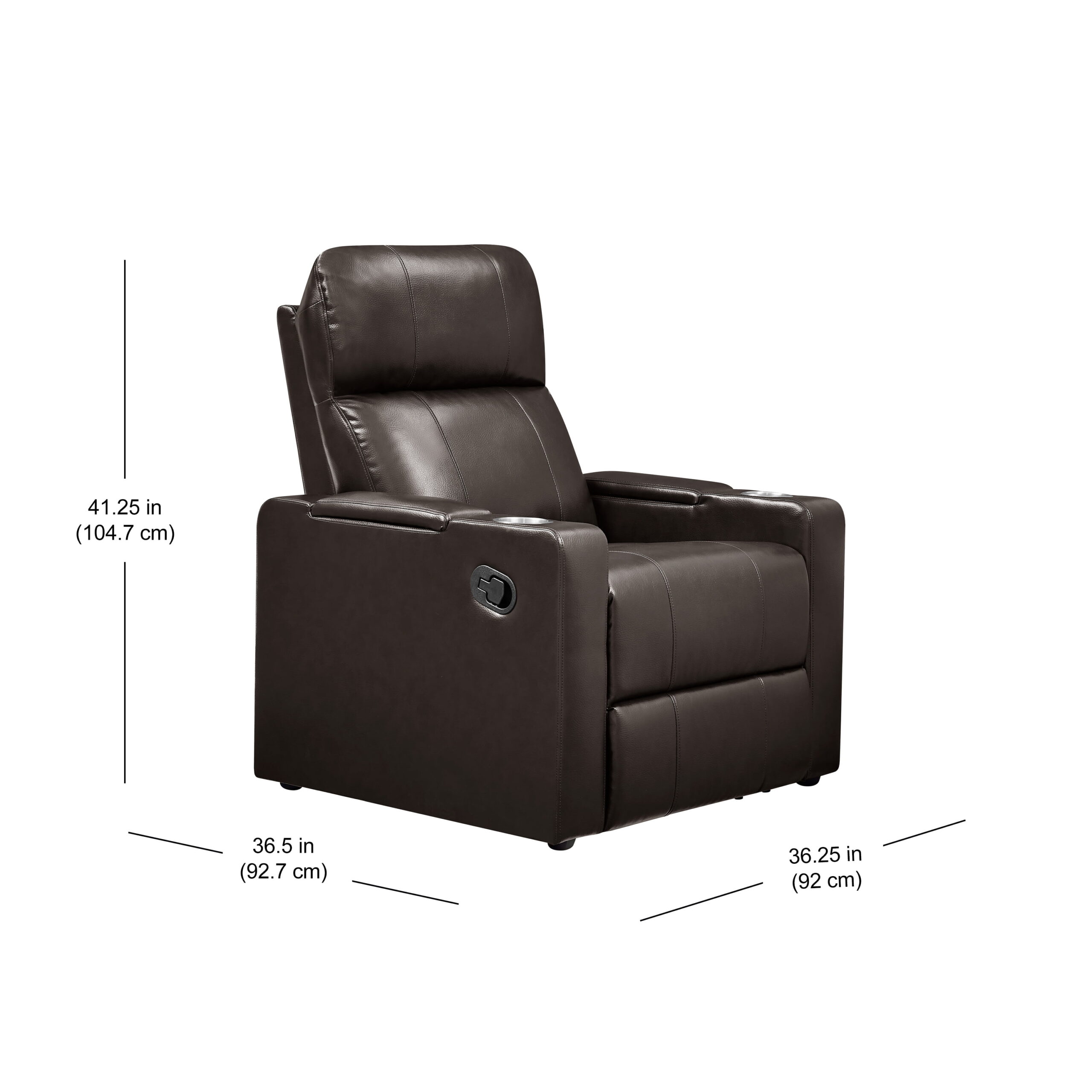 Mainstays Home Theater Recliner with USB Charging Ports. Brown Faux Leather