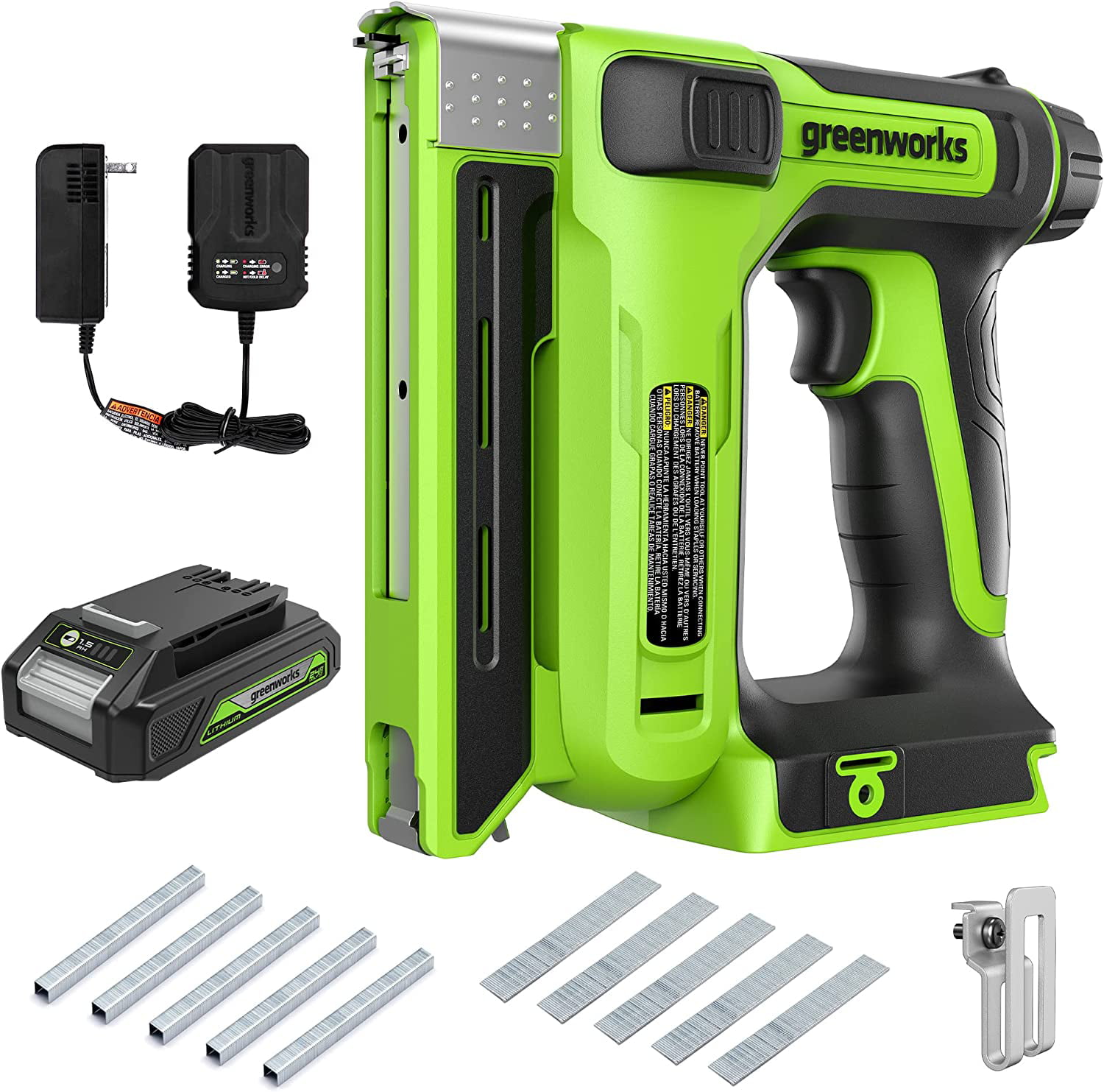 Greenworks 24V 3/8″ Crown Stapler with 2Ah Battery and 2A Charger