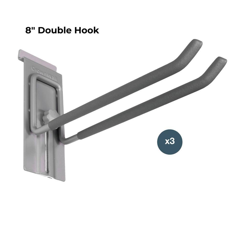 CROWNWALL DHK8-L-3P Slatwall 55 lbs. 8 in. Locking Double Hook (3-Pack)