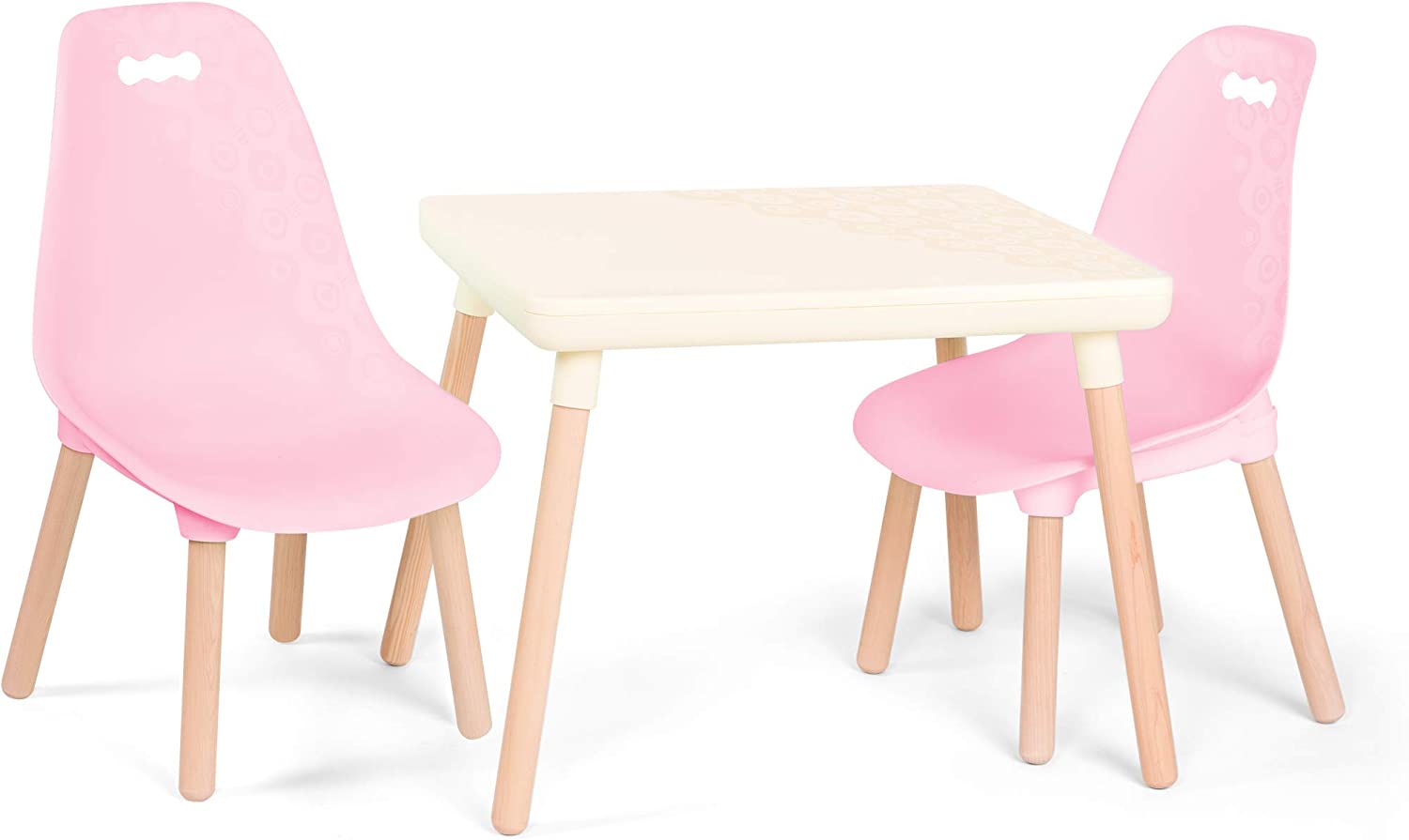 B. Spaces – Kids Table and Chair Set – 1 Craft Table & 2 Kids Chairs – Natural Wooden Legs – Furniture for Kids – Pink & Ivory – 3 Years + (BX2041C1Z)