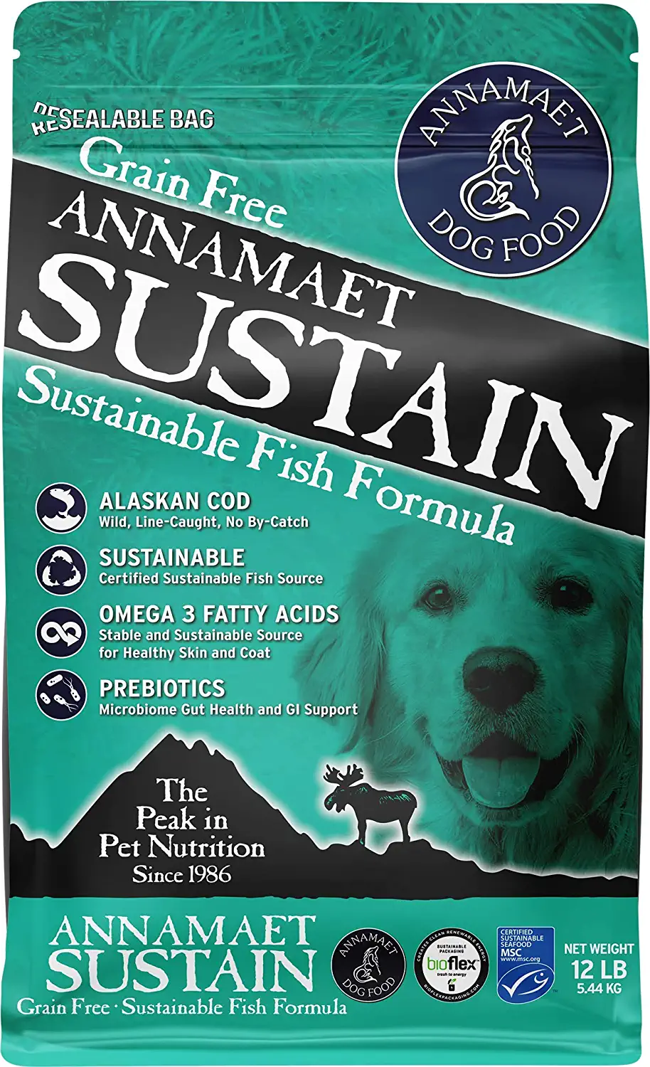 Annamaet Grain-Free Sustain Formula Dry Dog Food (Line-Caught Cod & Free-Range Turkey) 12-lb Bag