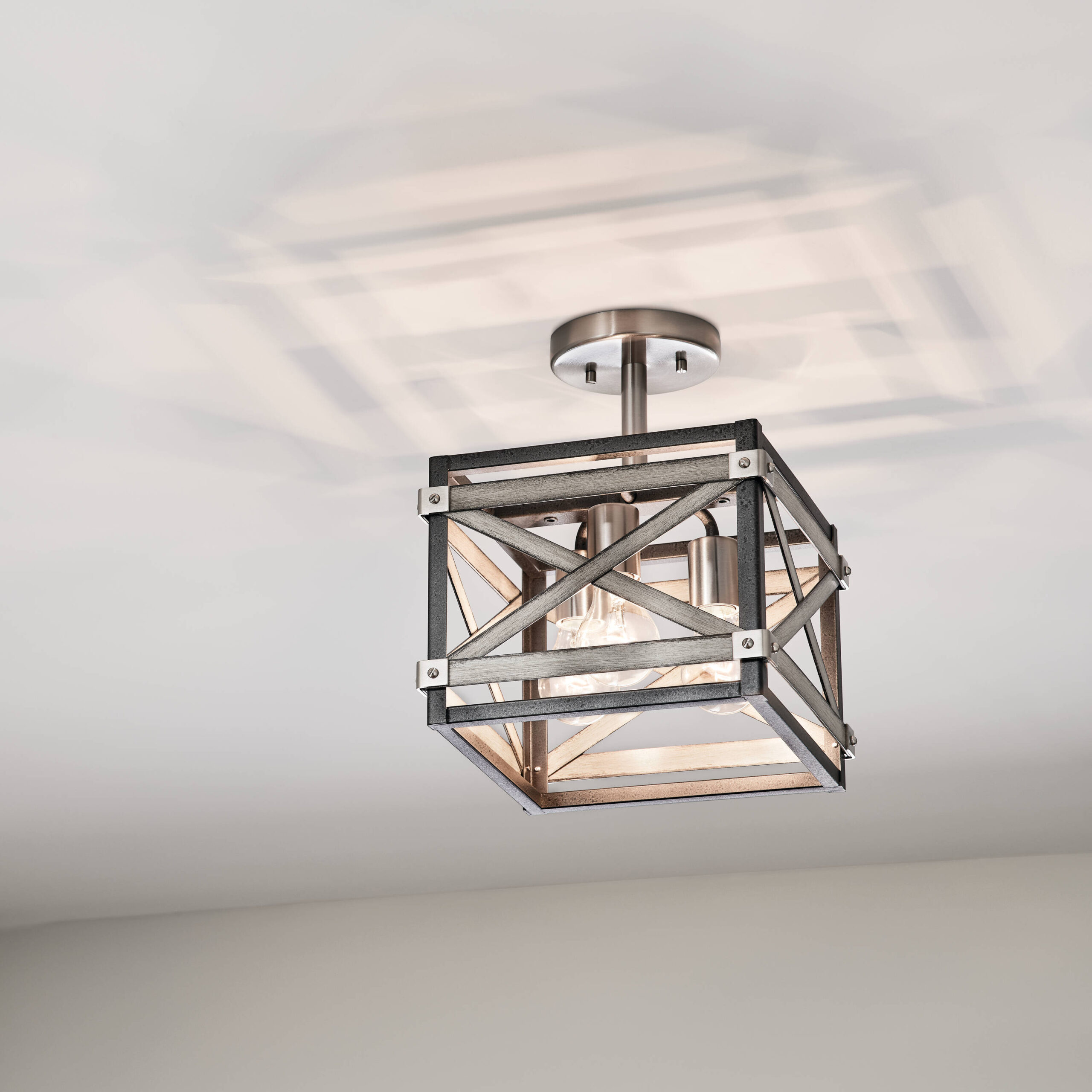 Kichler Stetton 3-Light 10.38-in Anvil Iron and Distressed Antique Grey Incandescent Semi-flush Mount Light