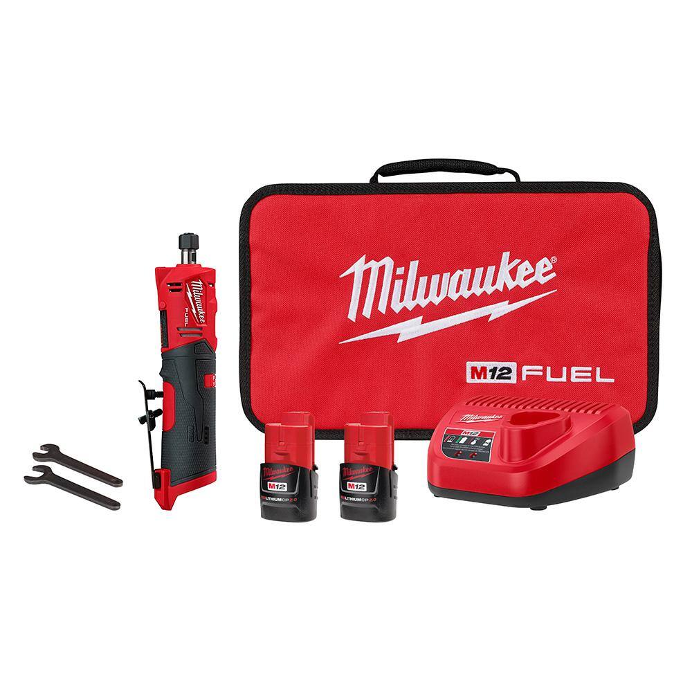 Milwaukee  M12 FUEL 12V Lithium-Ion Brushless Cordless 1/4 in. Straight Die Grinder Kit with Two 2.0 Ah Batteries