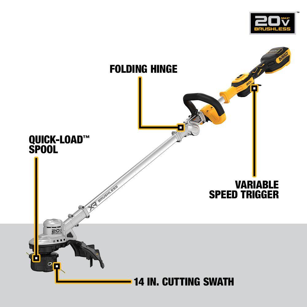 DEWALT DCST922P1 20V MAX Brushless Cordless Battery Powered String Trimmer Kit with (1) 5Ah Battery & Charger