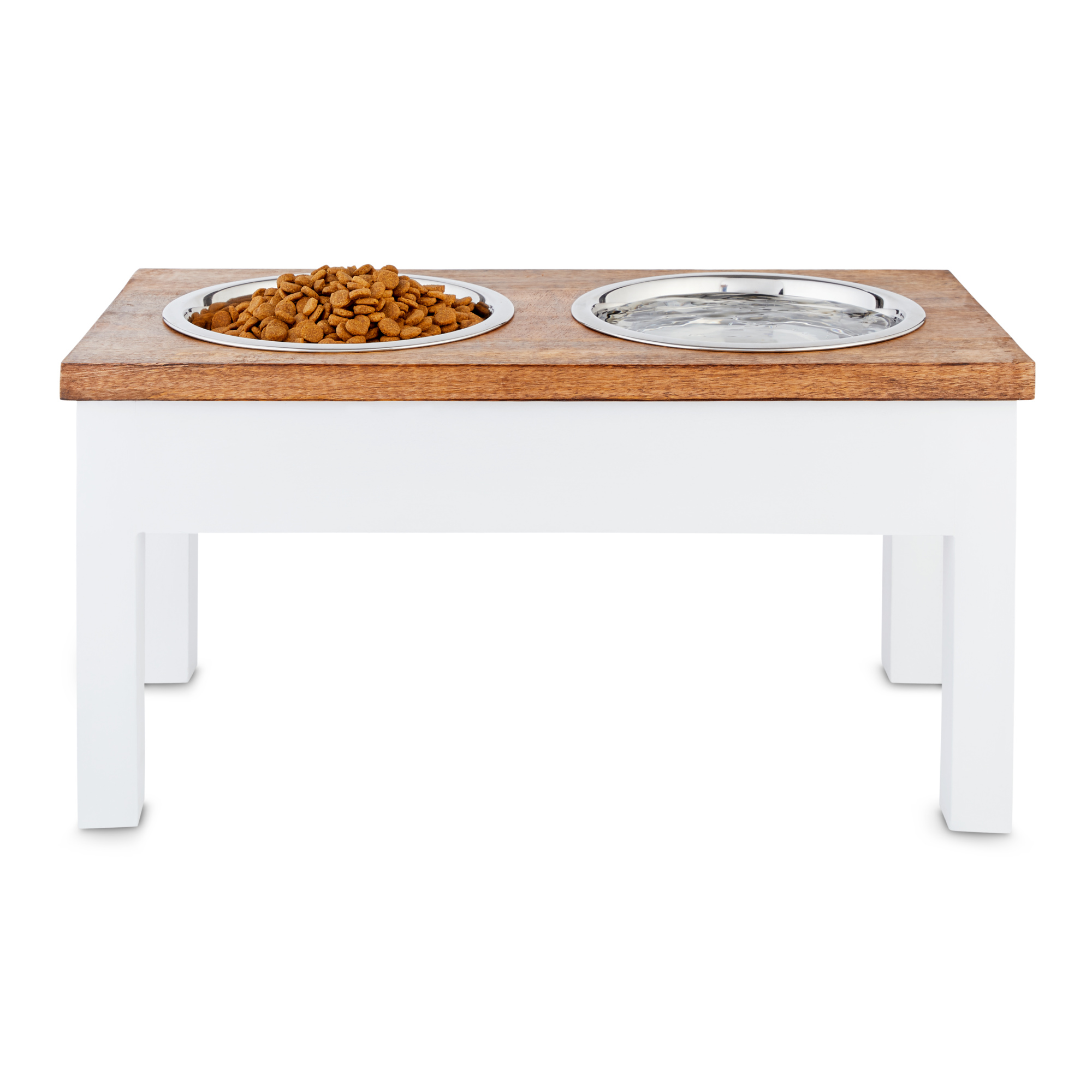 EveryYay Dining In White Wood Elevated Double Diner Dog Feeder. 7 Cups
