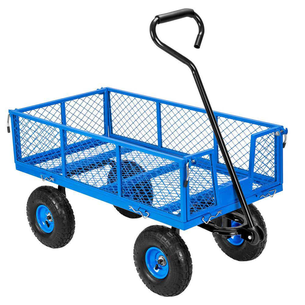 VIVOHOME X002MM80ED 1100 lbs. 4.3 cu.ft. Capacity Mesh Steel Garden Cart in Blue with Removable Sides and Wheels