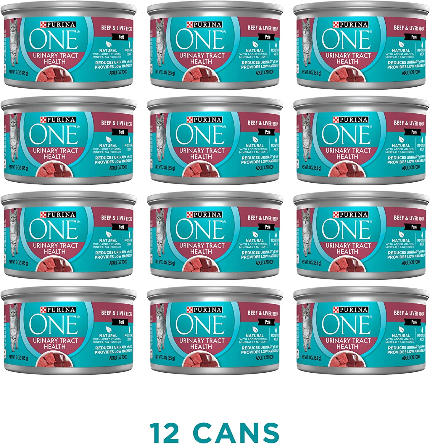 Purina ONE Urinary Tract Health Natural Pate Wet Cat Food. Urinary Tract Health Beef & Liver Recipe - (12) 3 oz. Pull-Top Cans