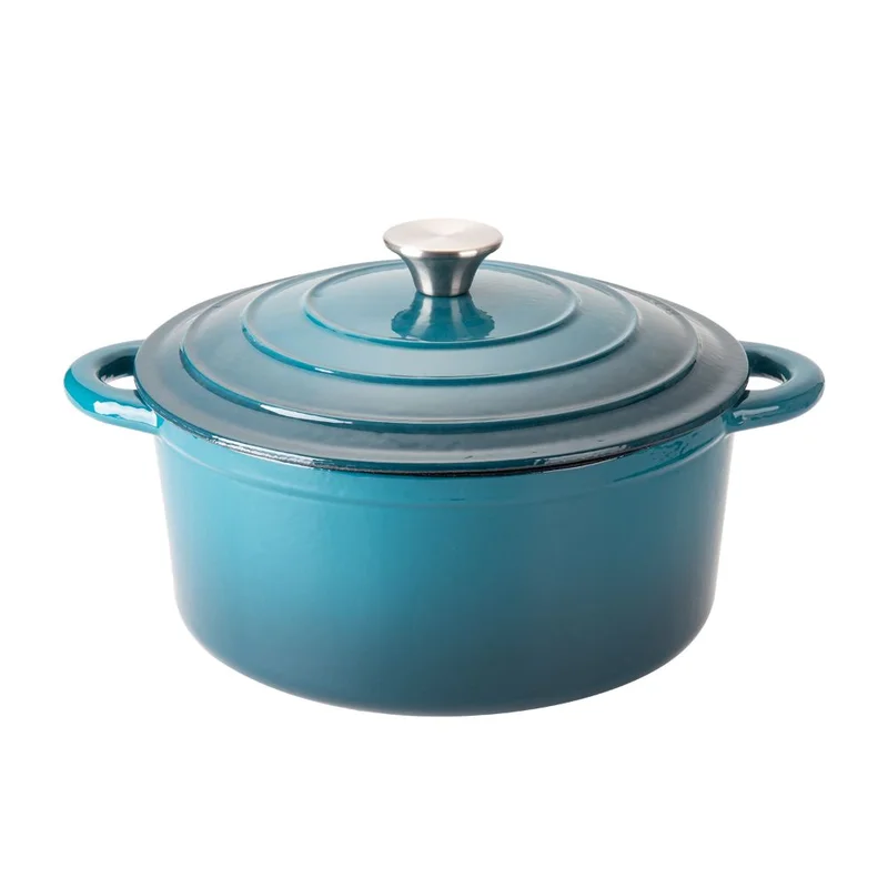 Hamilton Beach HAR101NV 5.5 Quart Enameled Coated Solid Cast Iron Even Heating Round Covered Dutch Oven Pot with Handles. Oven Safe Up to 400 Degrees. Navy