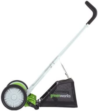 Greenworks 16-Inch Reel Lawn Mower with Grass Catcher 25052.Black/Green. 47″D x 22″W x 29.75″H