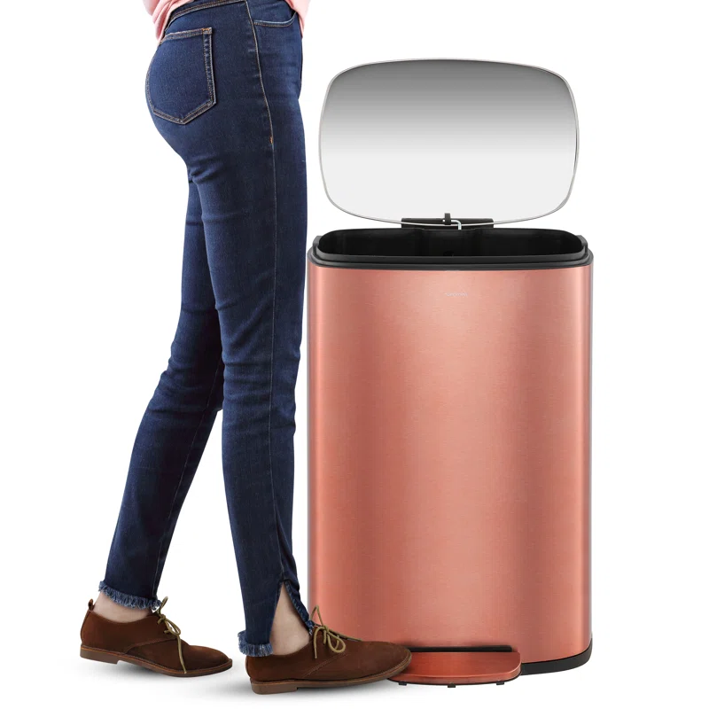 happimess HPM1006D Connor 13 Gal. Rose Gold Rectangular Trash Can with Soft-Close Lid and Free Mini Trash Can
