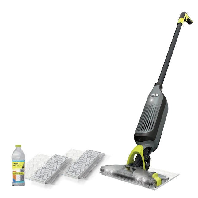 Shark  Cordless Wet/Dry Stick Vacuum. Features headlights and 2 disposable pads. 12-oz. of cleaner.