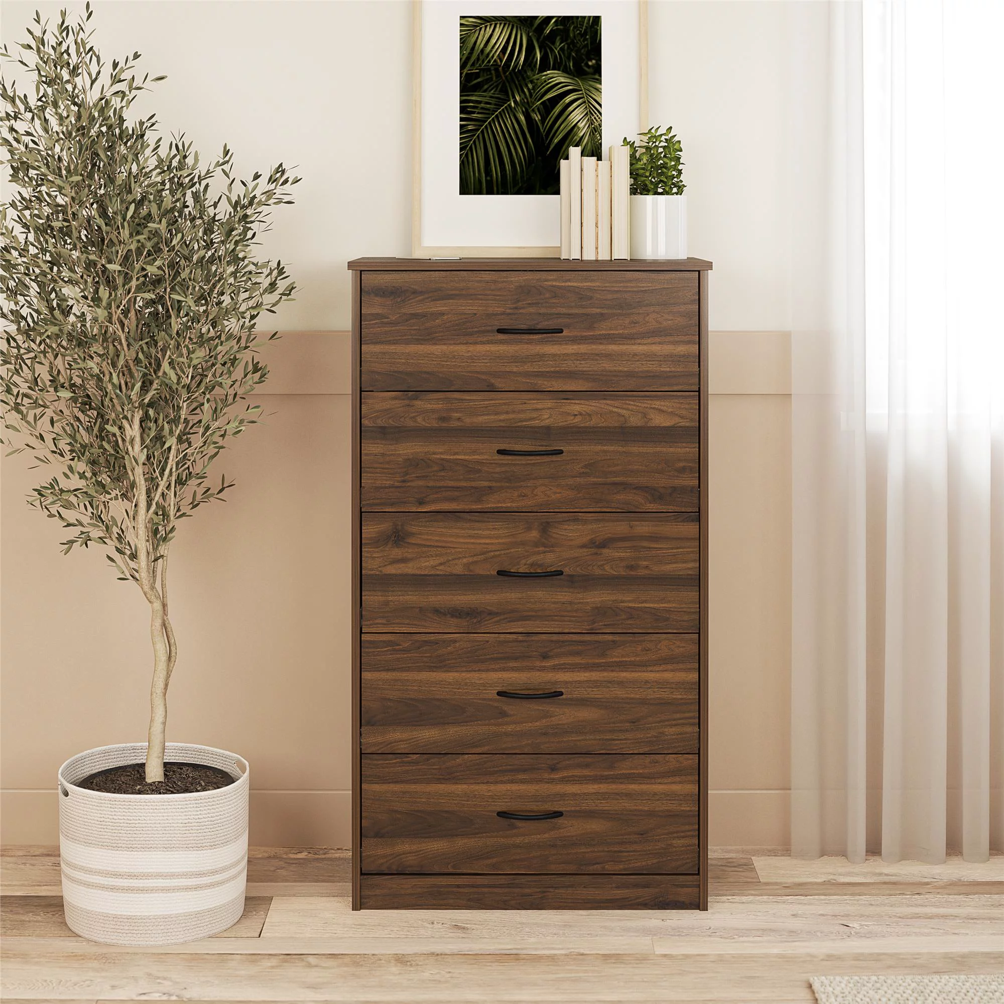 Mainstays Classic 5 Drawer Dresser. Walnut