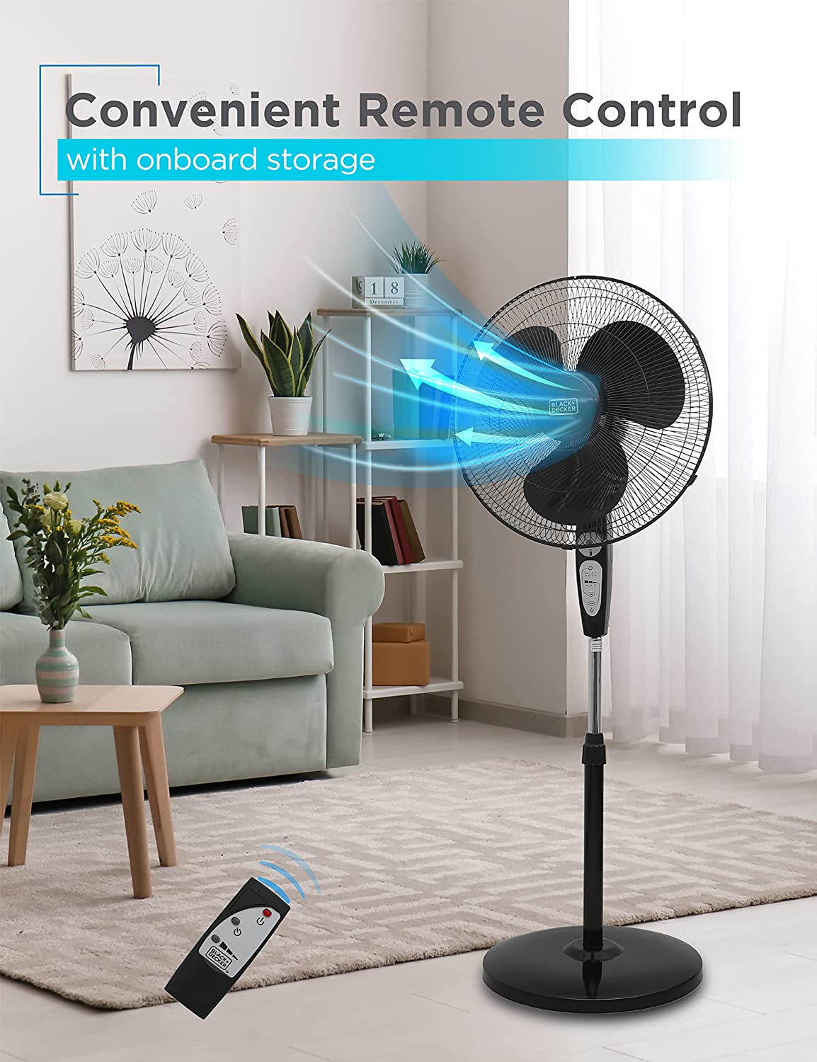 BLACK+DECKER BFSR18B 18 Inches Stand Fan with Remote. Black