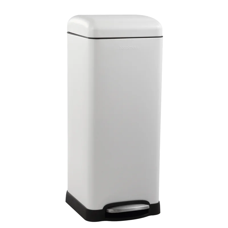 happimess HPM1007A Betty Retro 8-Gallon Step-Open Garbage Can with Soft Close Step. White