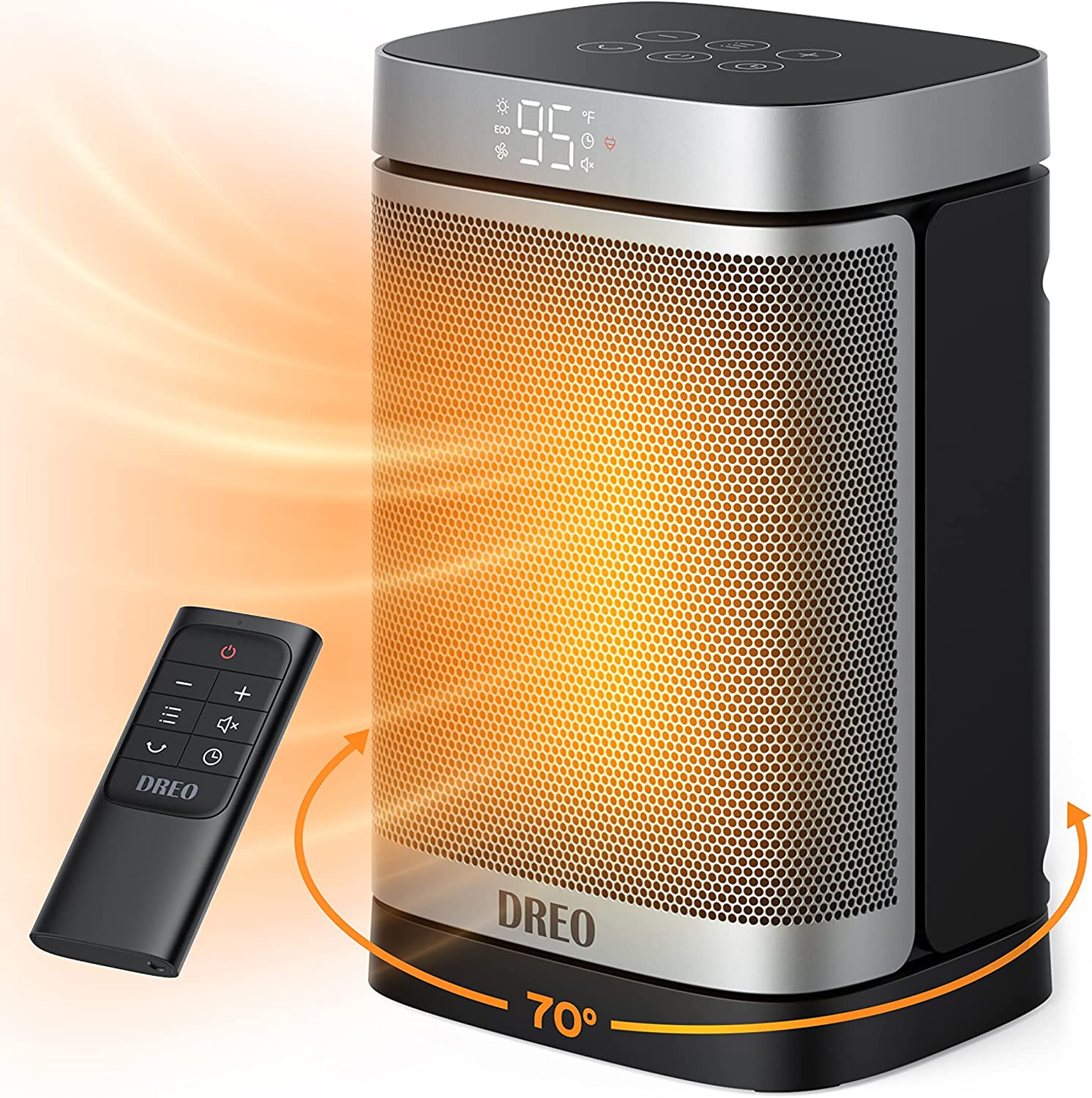 Dreo Portable Space Heater. 70°Oscillating Electric Heaters with Digital Thermostat. 1500W PTC Ceramic Heater. 4 Modes. 12h Timer. Safety Quiet Heating. Small Heater for Bedroom. Office. Indoor Use